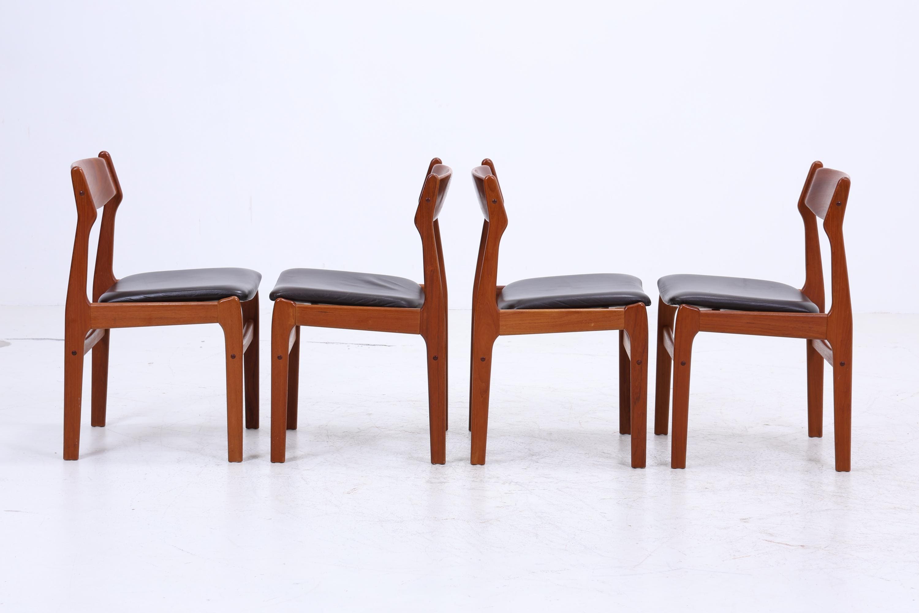 4er Set Teak Stühle von Erik Buch für Od Møbler | Mid Century Danish Design Leder Stuhl | Vintage Designer