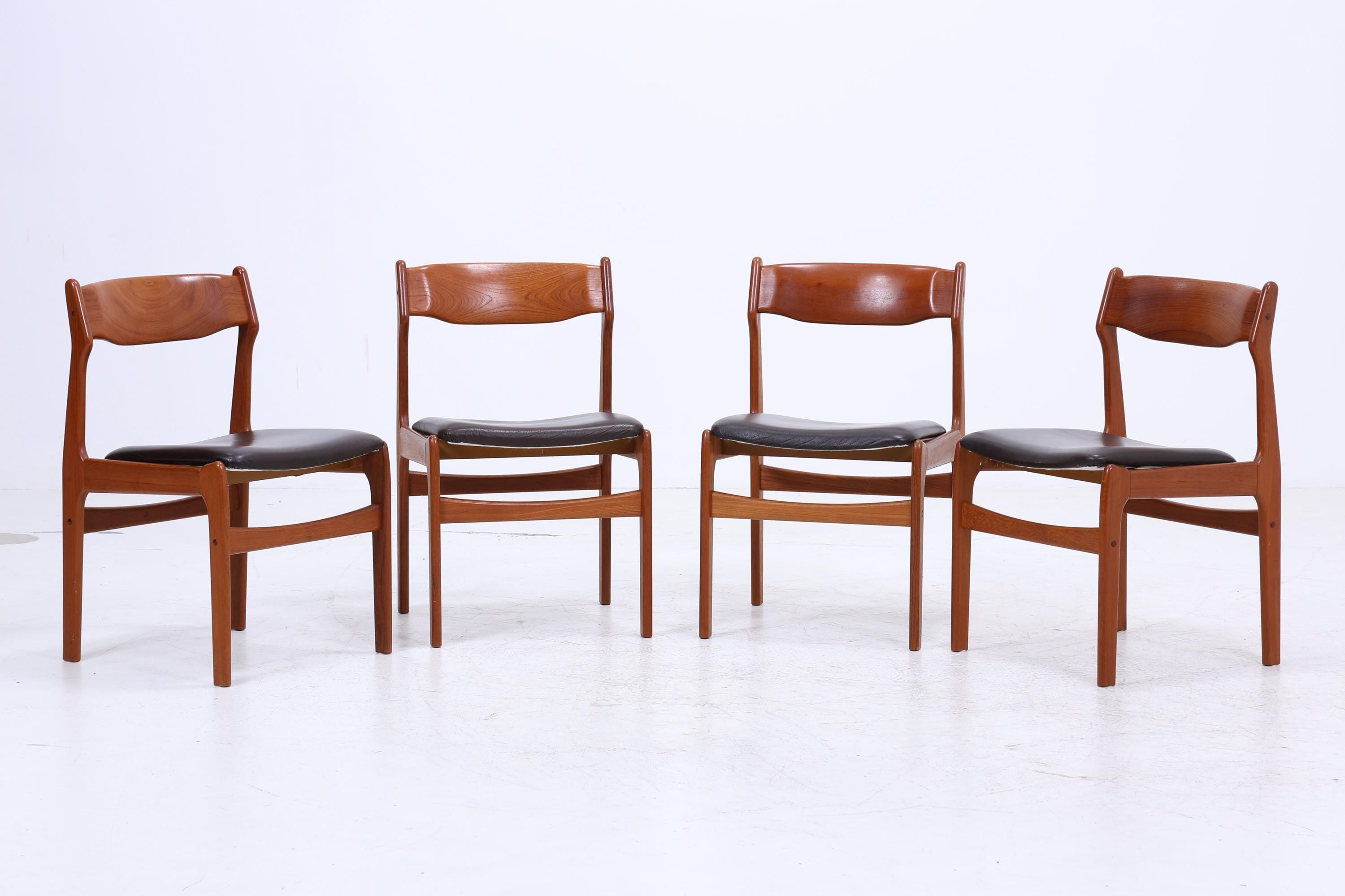 4er Set Teak Stühle von Erik Buch für Od Møbler | Mid Century Danish Design Leder Stuhl | Vintage Designer