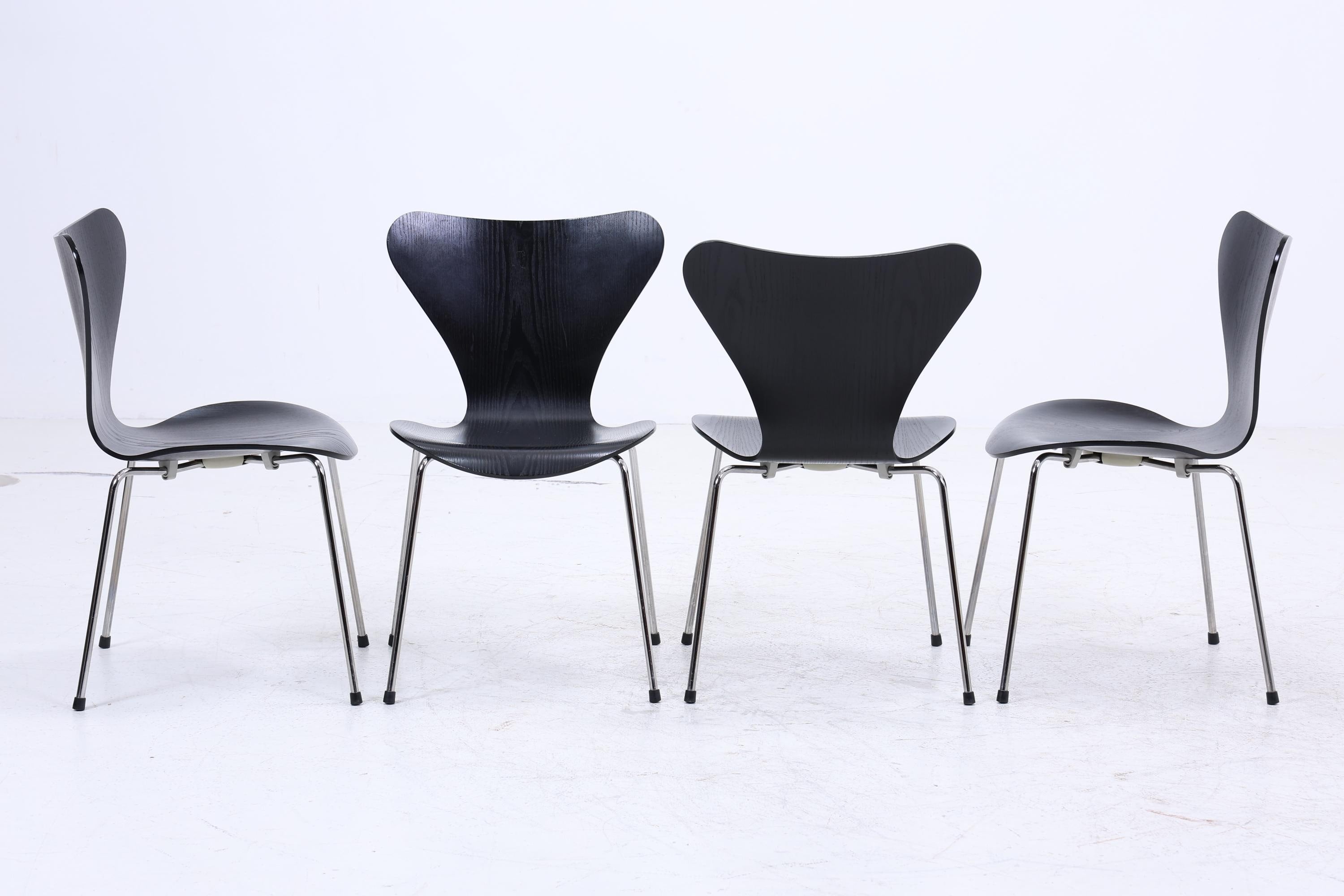 4er Set Vintage Stühle von Fritz Hansen der Serie 7 aus 1995 | Mid Century Stil Küchen Stuhl Esszimmerstühle Retro Schwarz
