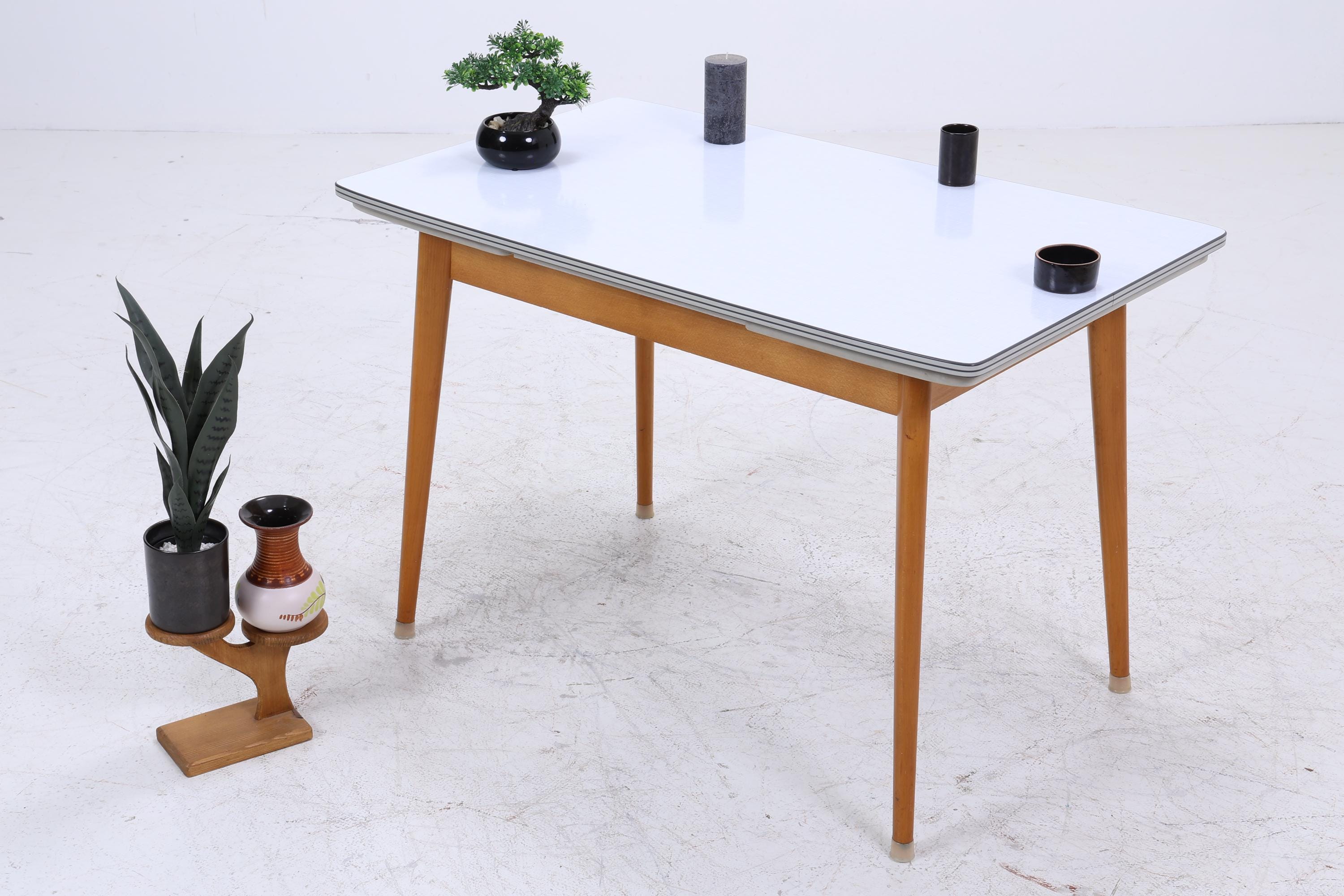 Vintage Küchentisch 60er Jahre | Mid Century Esstisch Tisch Retro 70er Holz Resopal Ausziehbar