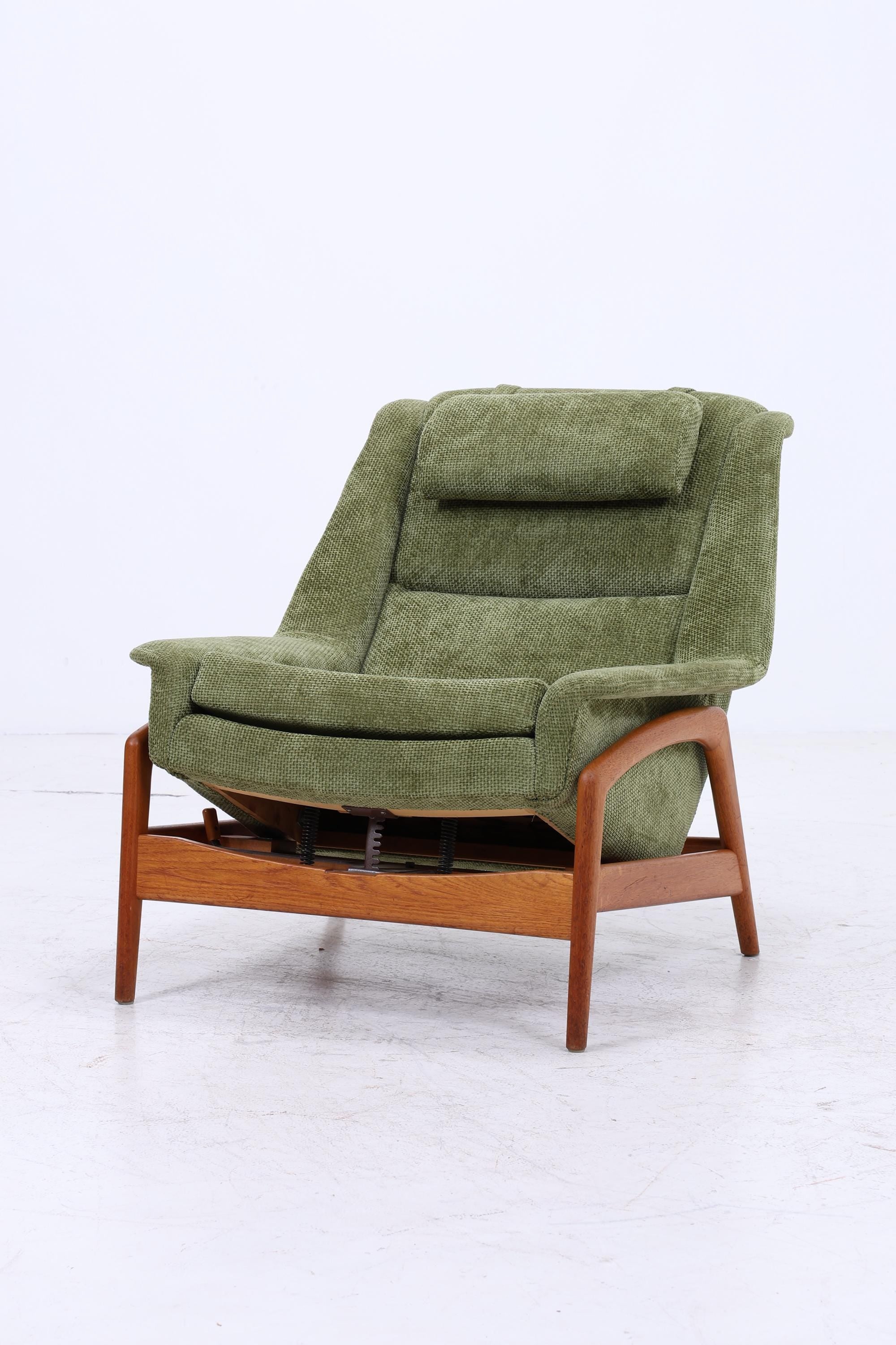 Vintage Teak Sessel von Folke Ohlsson für Dux, Grüner Polstersessel, Schaukel Lounge-Sessel mit Armlehnen, Mid-Century Danish Design
