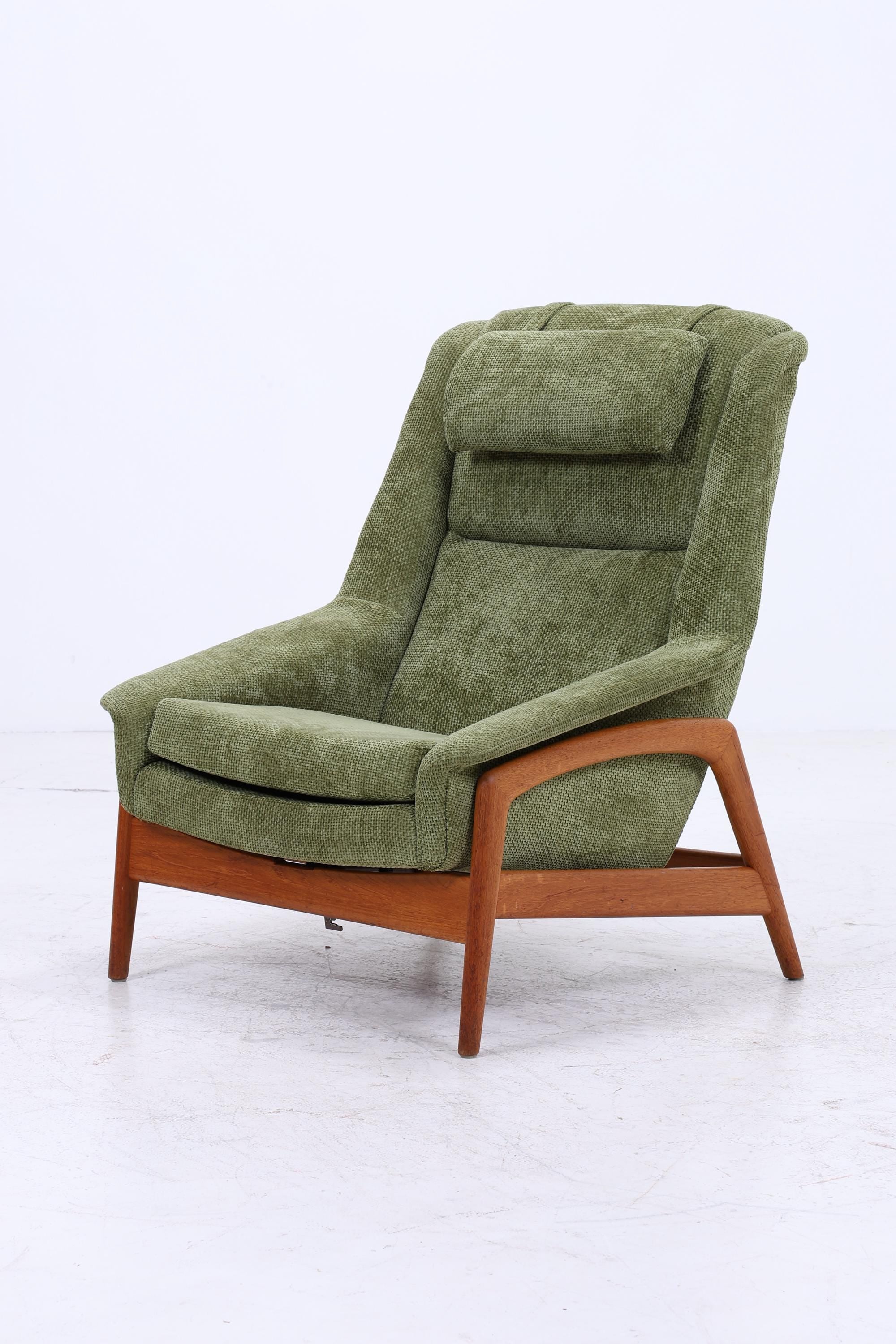 Vintage Teak Sessel von Folke Ohlsson für Dux, Grüner Polstersessel, Schaukel Lounge-Sessel mit Armlehnen, Mid-Century Danish Design