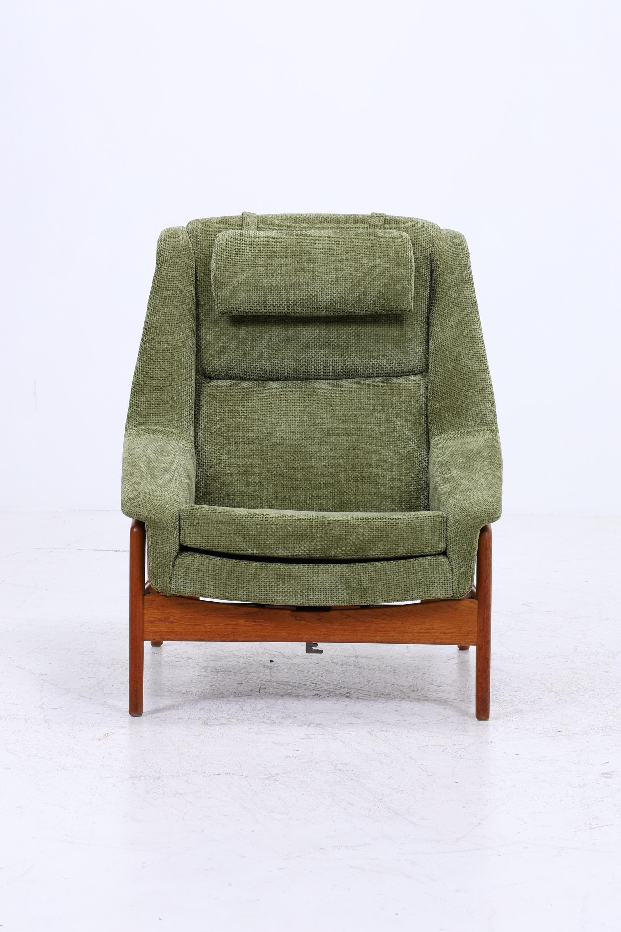 Vintage Teak Sessel von Folke Ohlsson für Dux, Grüner Polstersessel, Schaukel Lounge-Sessel mit Armlehnen, Mid-Century Danish Design