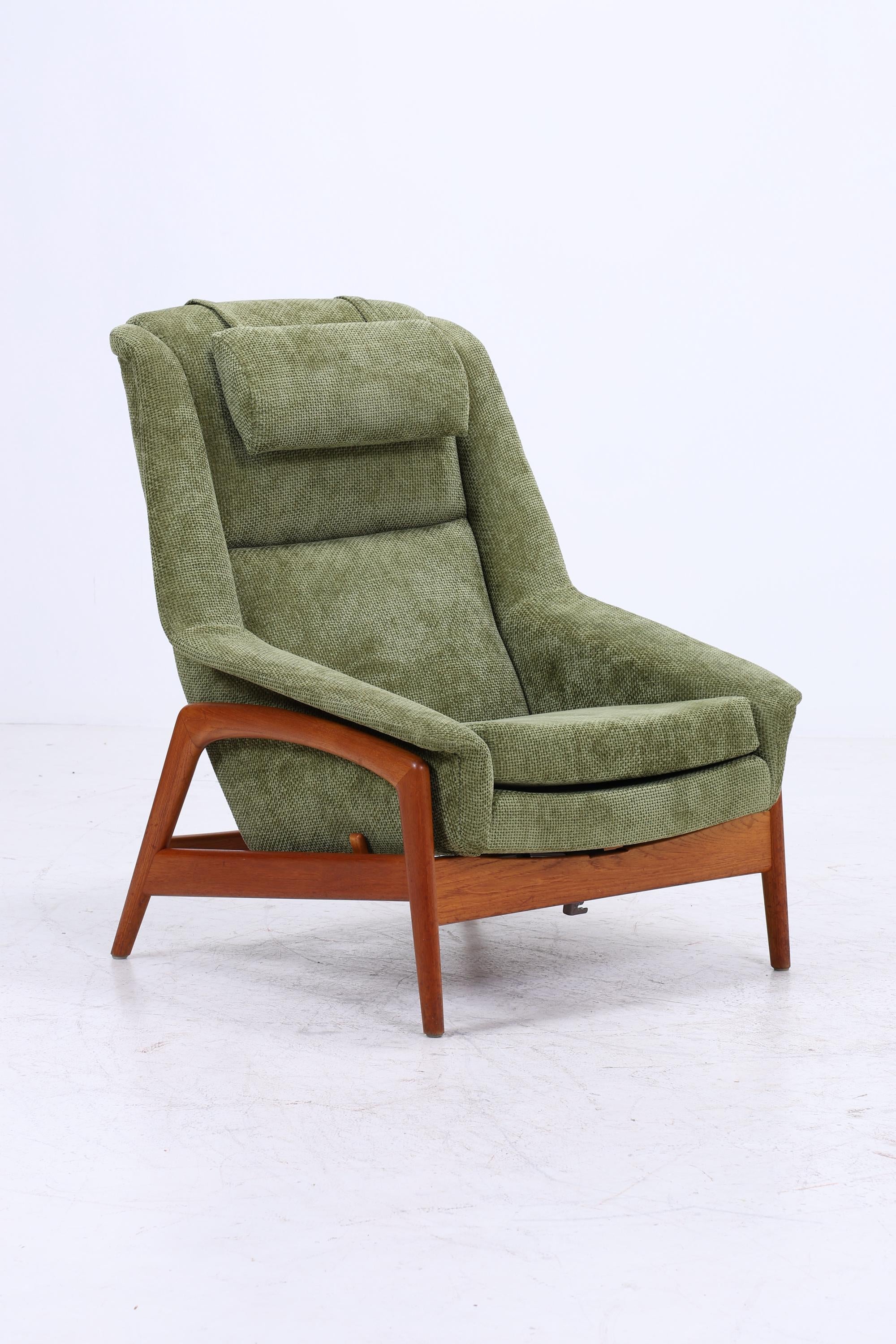 Vintage Teak Sessel von Folke Ohlsson für Dux, Grüner Polstersessel, Schaukel Lounge-Sessel mit Armlehnen, Mid-Century Danish Design