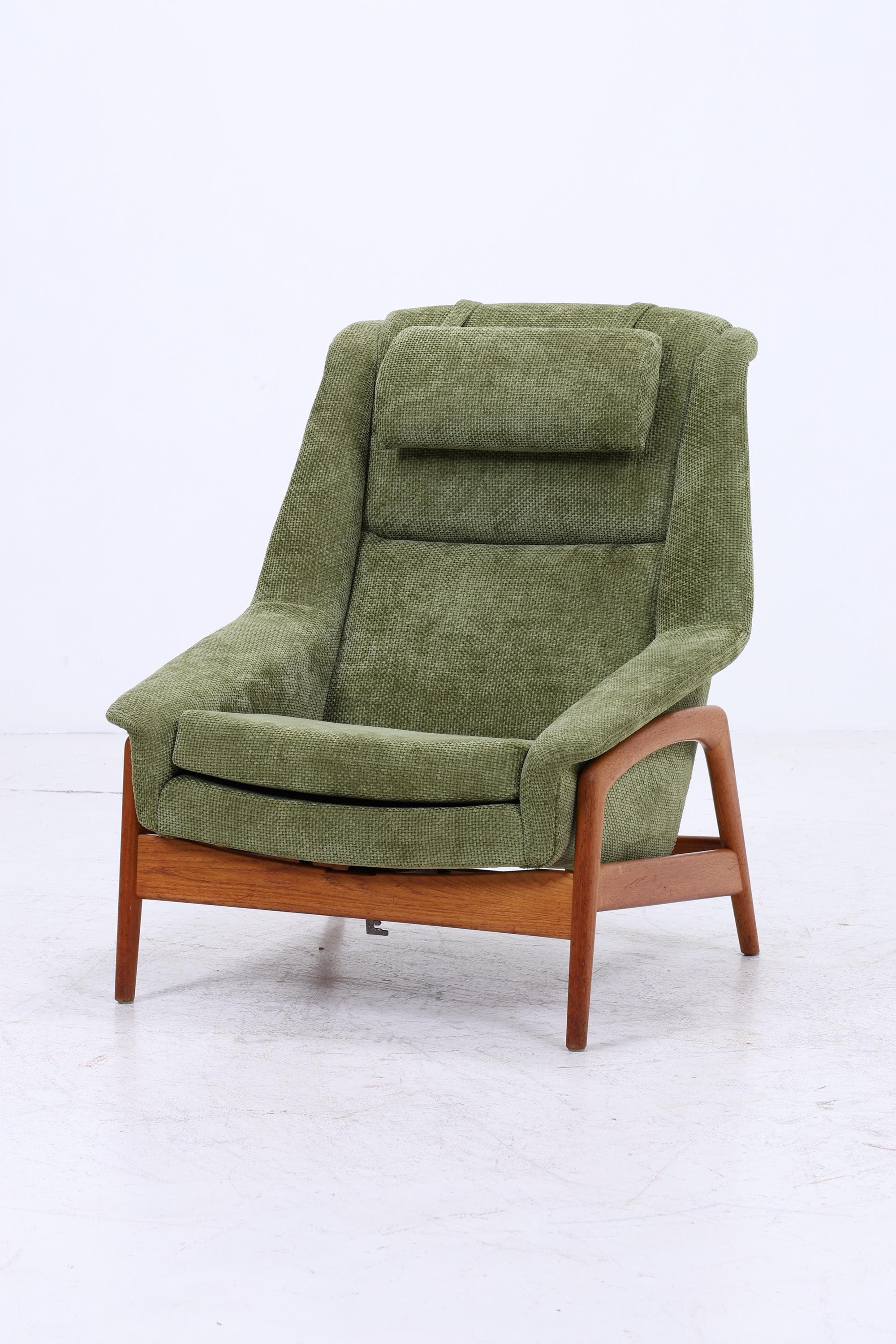 Vintage Teak Sessel von Folke Ohlsson für Dux, Grüner Polstersessel, Schaukel Lounge-Sessel mit Armlehnen, Mid-Century Danish Design