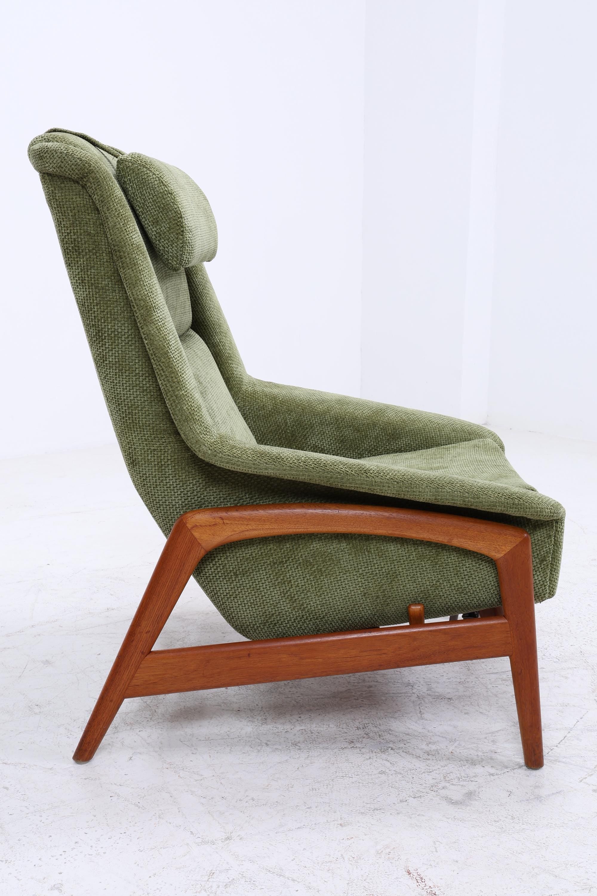 Vintage Teak Sessel von Folke Ohlsson für Dux, Grüner Polstersessel, Schaukel Lounge-Sessel mit Armlehnen, Mid-Century Danish Design