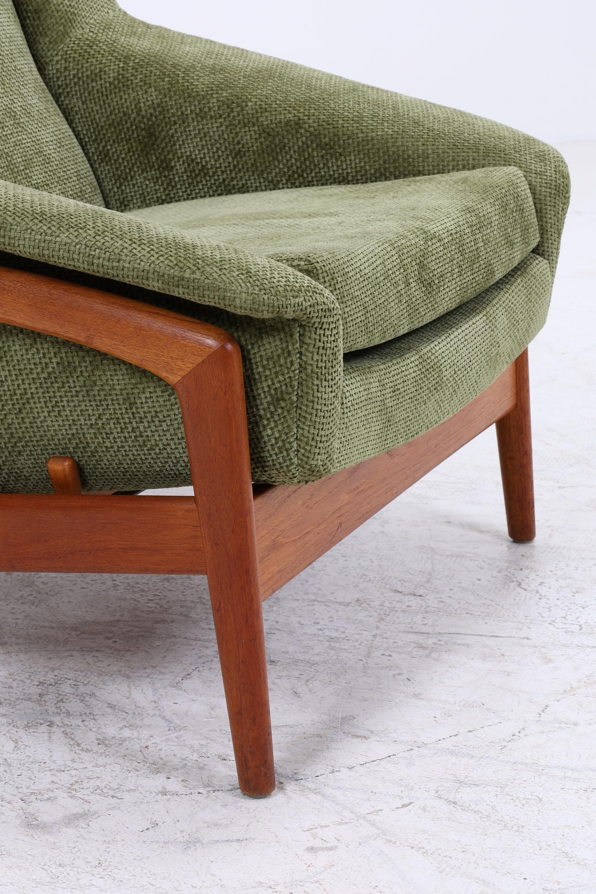 Vintage Teak Sessel von Folke Ohlsson für Dux, Grüner Polstersessel, Schaukel Lounge-Sessel mit Armlehnen, Mid-Century Danish Design
