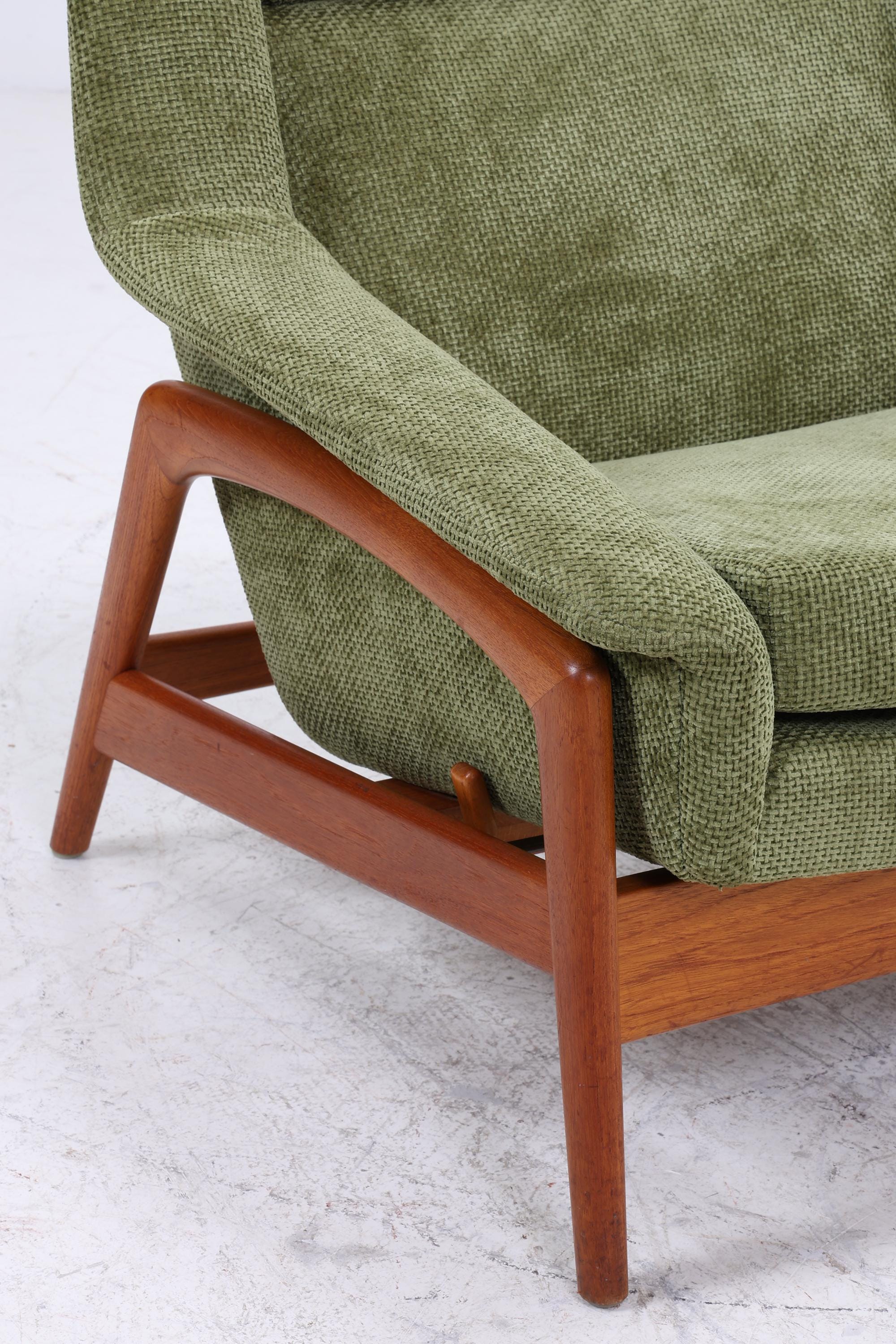 Vintage Teak Sessel von Folke Ohlsson für Dux, Grüner Polstersessel, Schaukel Lounge-Sessel mit Armlehnen, Mid-Century Danish Design