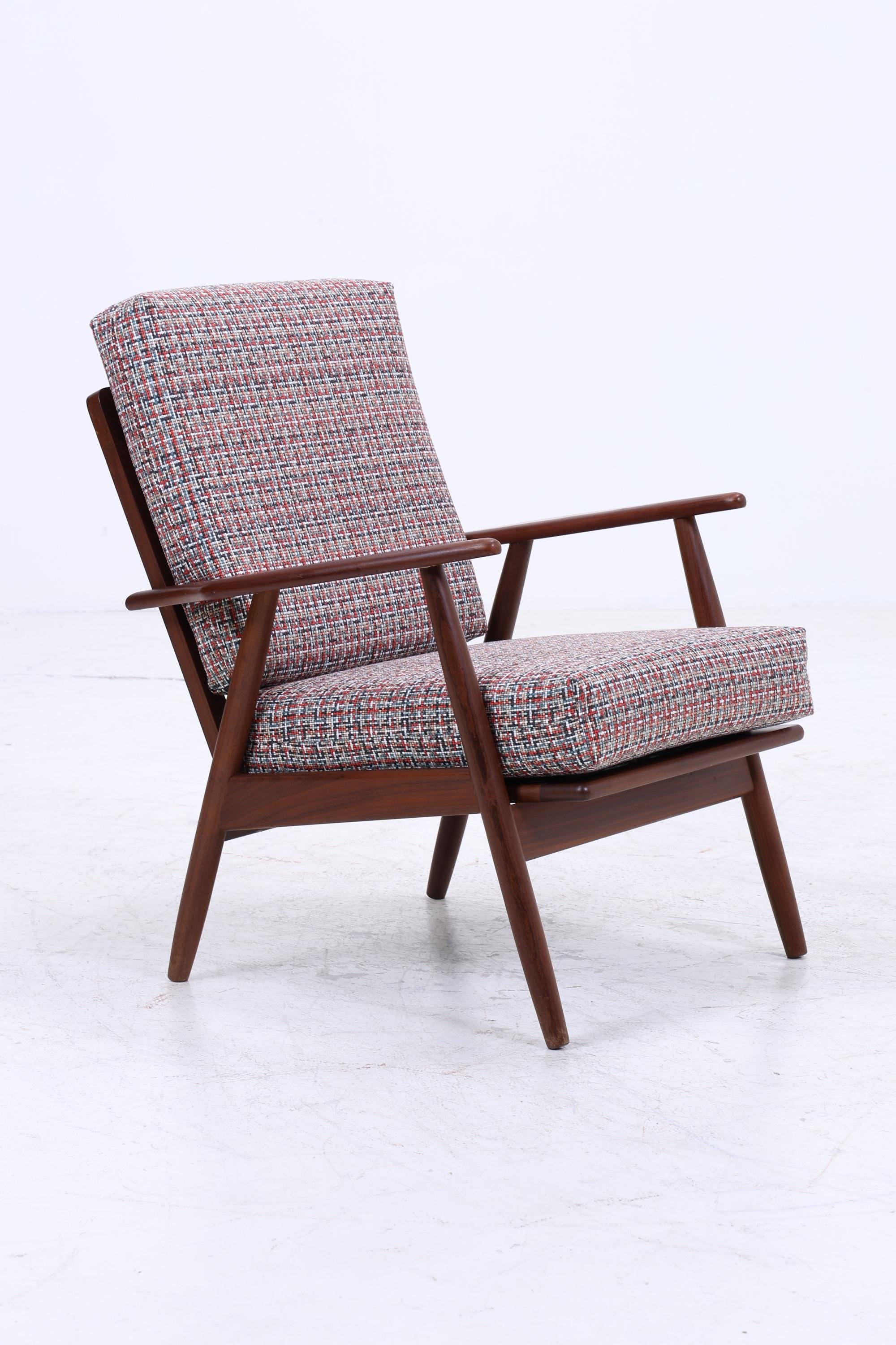 Wundervoller Vintage Armlehnsessel 70er Jahre | Mid Century Holz Stoff Sessel Retro 60er