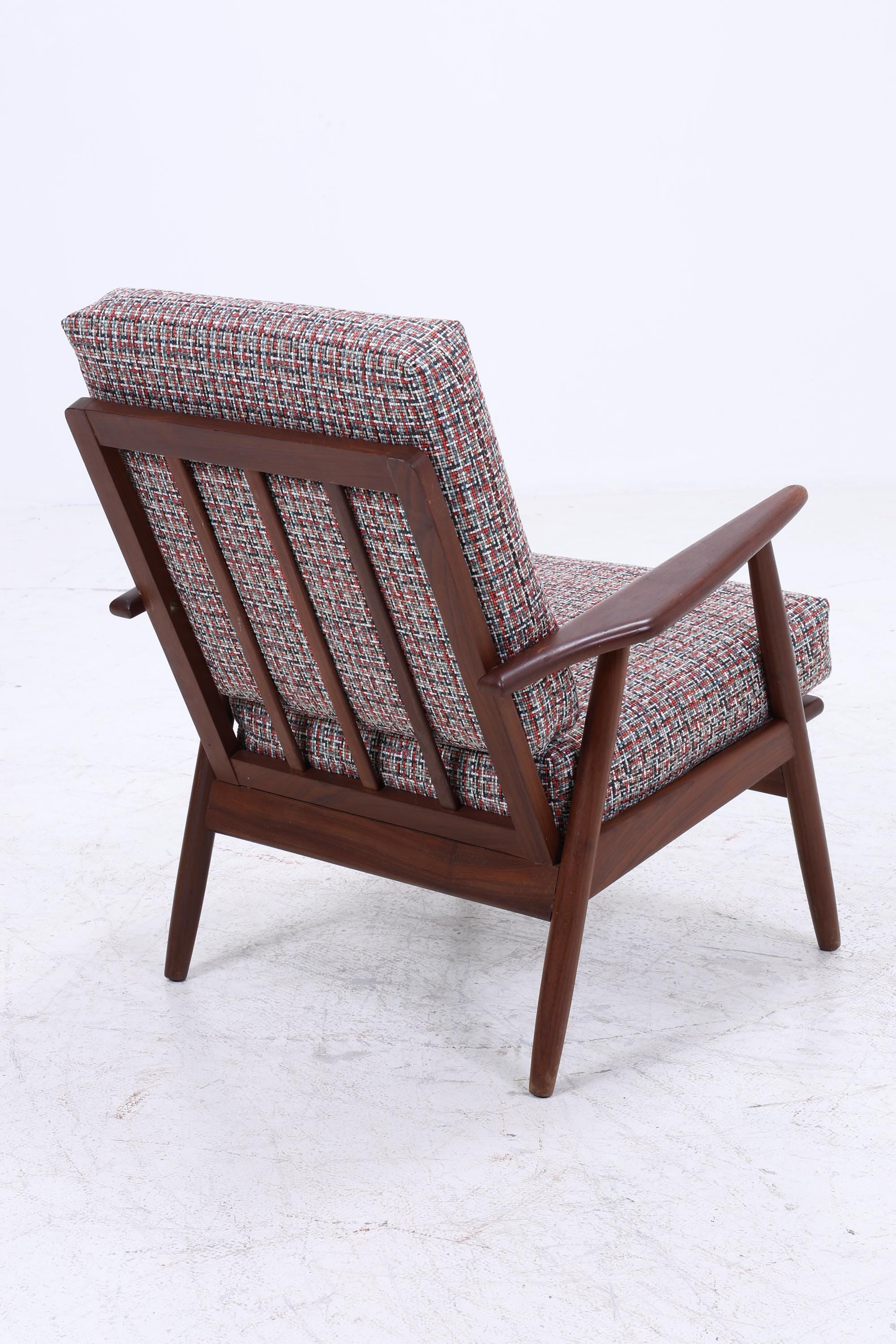 Wundervoller Vintage Armlehnsessel 70er Jahre | Mid Century Holz Stoff Sessel Retro 60er