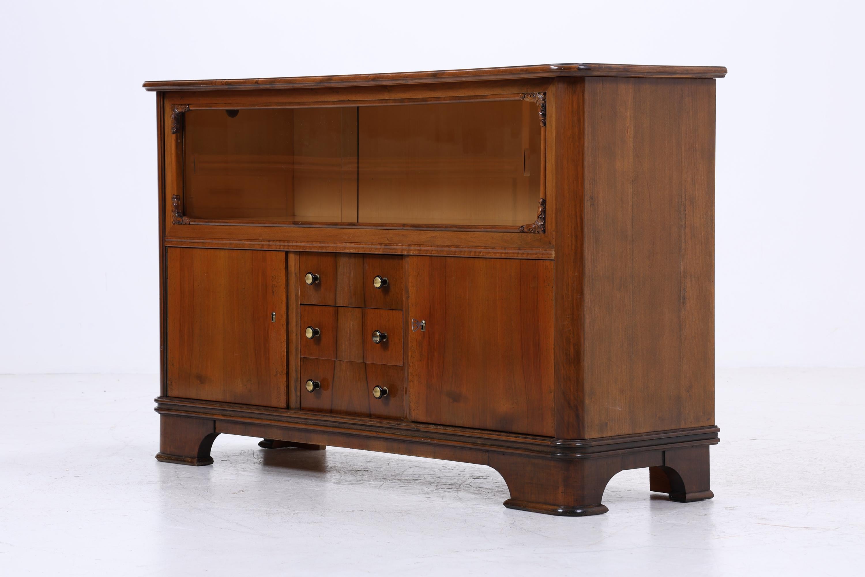 Vintage Kommode mit Glastüren | Antik Vitrine Flur Schrank | Holz Aufbewahrung