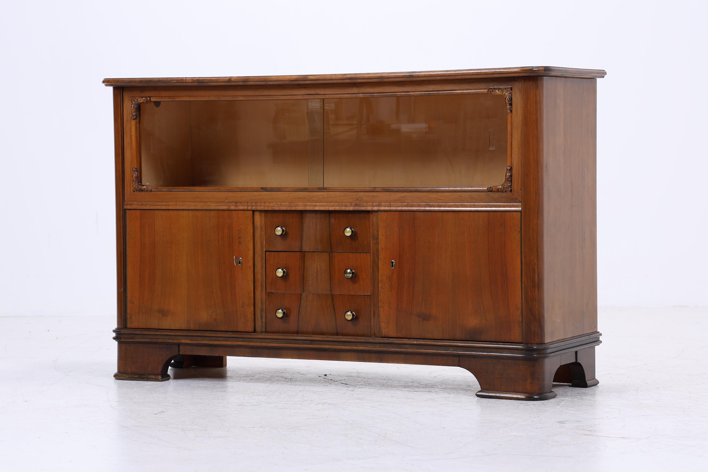 Vintage Kommode mit Glastüren | Antik Vitrine Flur Schrank | Holz Aufbewahrung