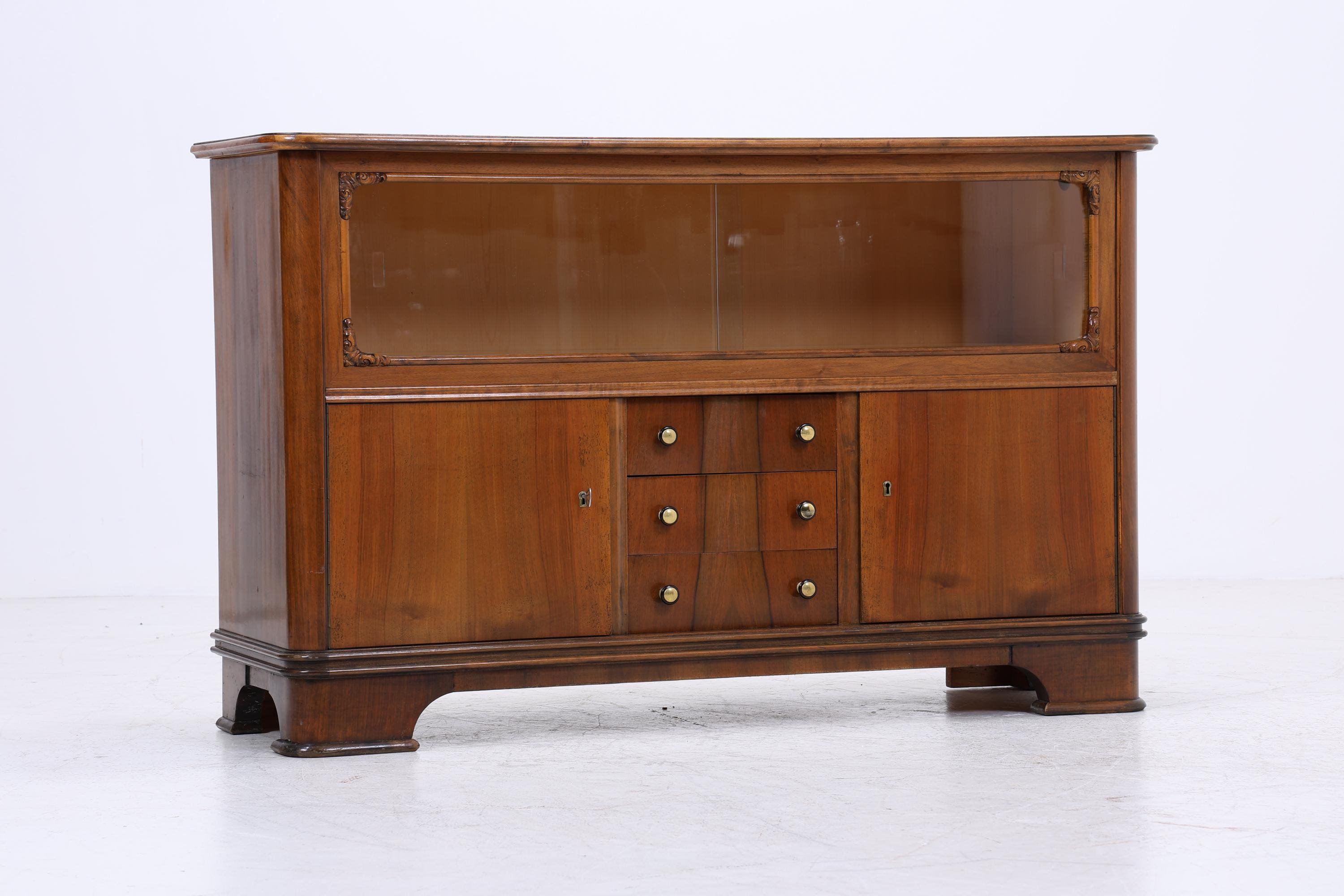 Vintage Kommode mit Glastüren | Antik Vitrine Flur Schrank | Holz Aufbewahrung