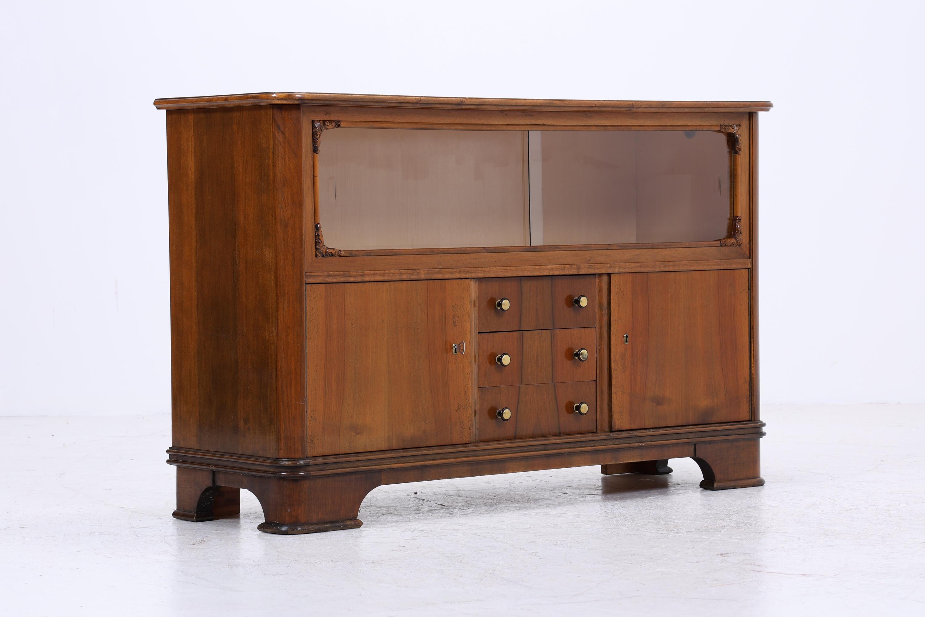 Vintage Kommode mit Glastüren | Antik Vitrine Flur Schrank | Holz Aufbewahrung