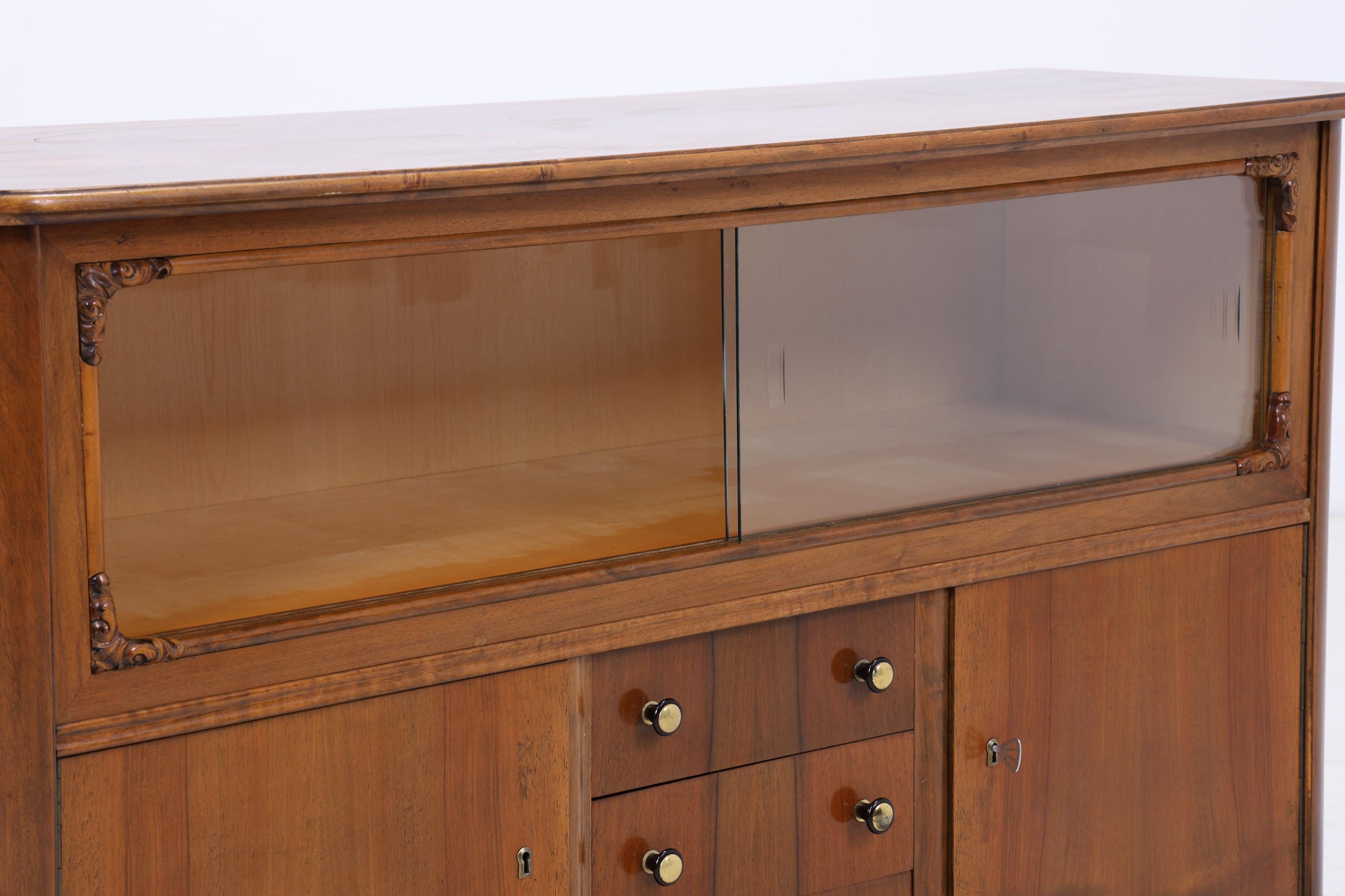 Vintage Kommode mit Glastüren | Antik Vitrine Flur Schrank | Holz Aufbewahrung