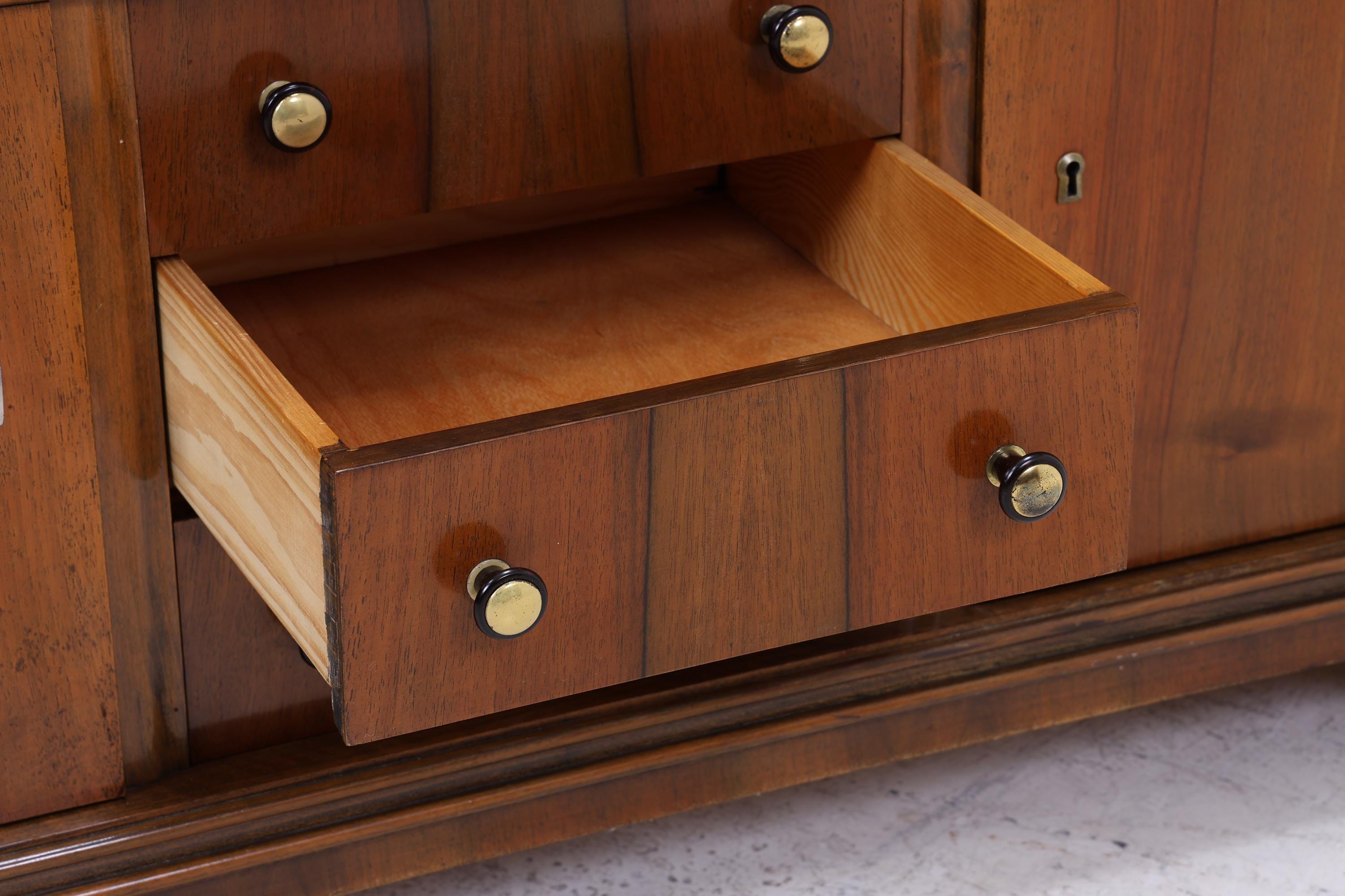Vintage Kommode mit Glastüren | Antik Vitrine Flur Schrank | Holz Aufbewahrung