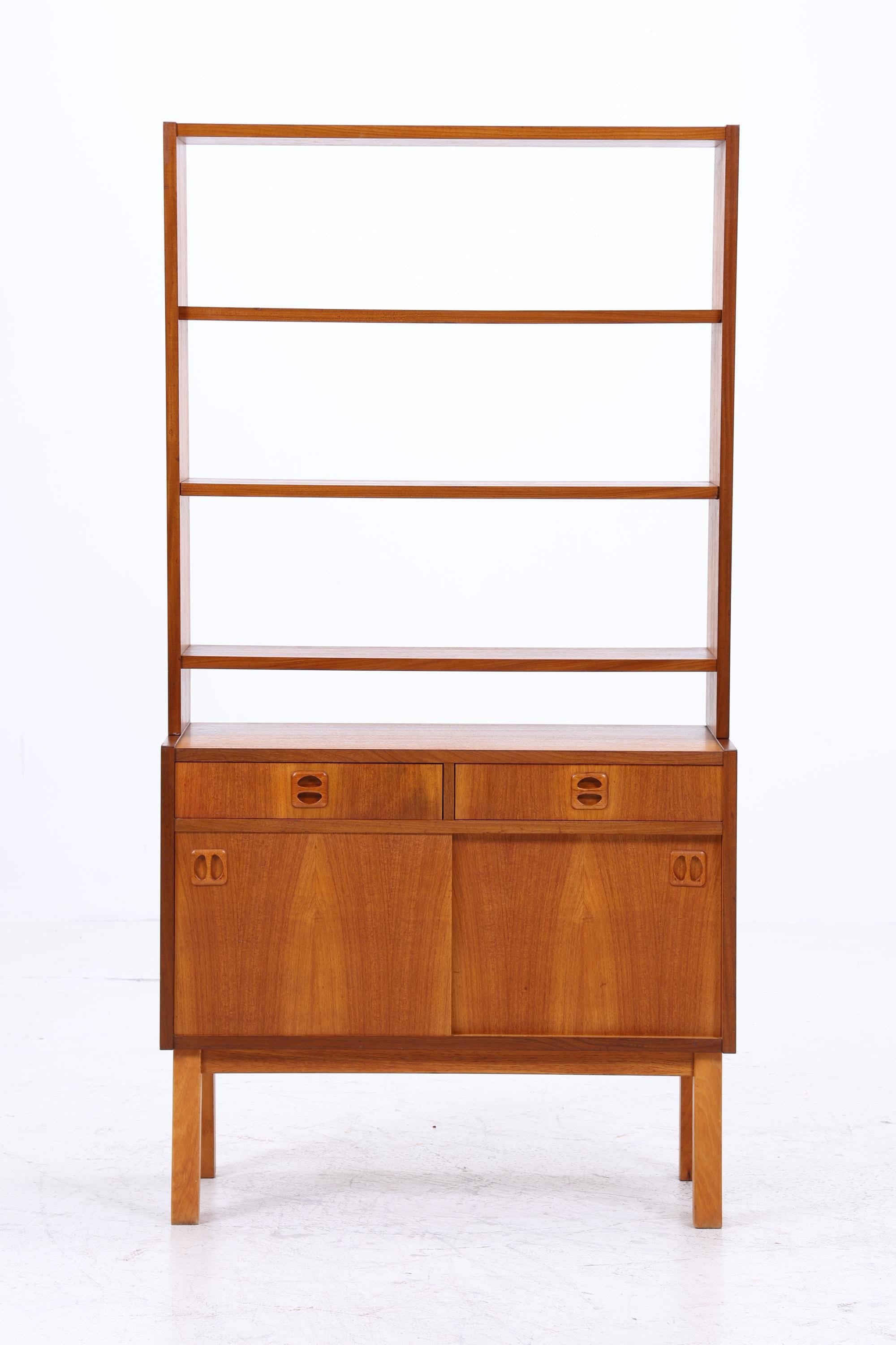Vintage Teak Regal 60er Jahre | Mid Century Bücherregal mit Schiebetüren & Schubladen Retro Holz Aufbewahrung