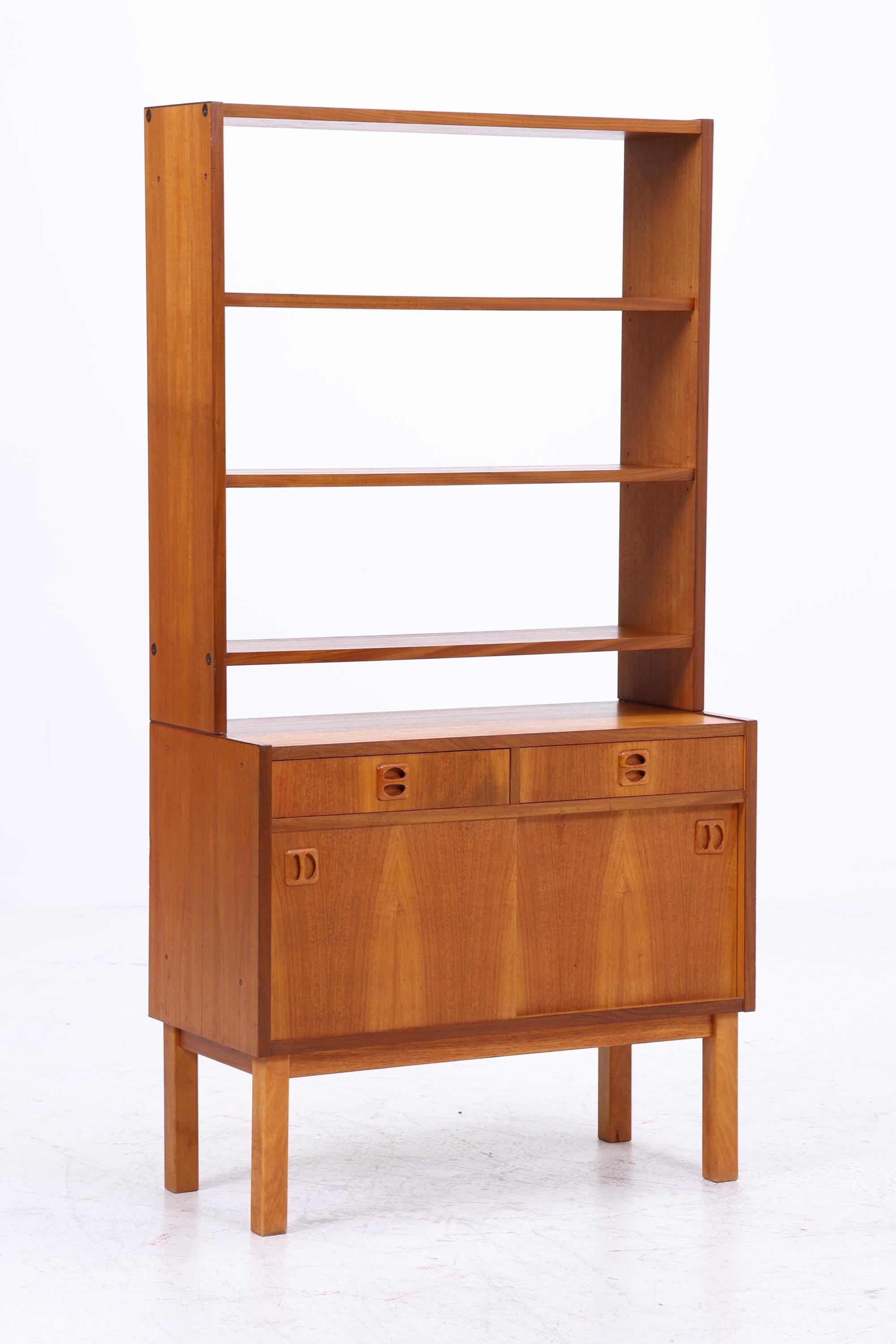 Vintage Teak Regal 60er Jahre | Mid Century Bücherregal mit Schiebetüren & Schubladen Retro Holz Aufbewahrung
