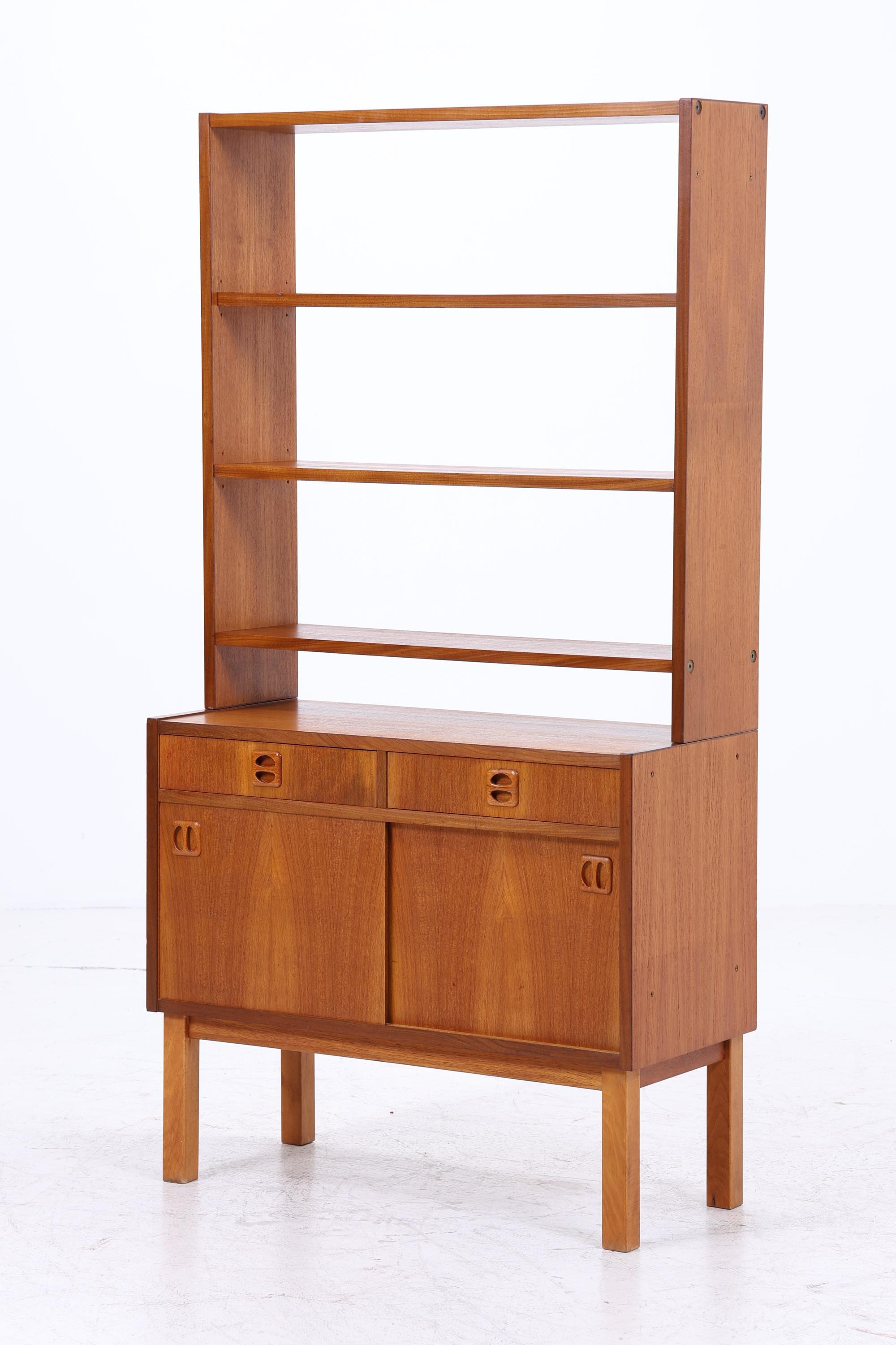 Vintage Teak Regal 60er Jahre | Mid Century Bücherregal mit Schiebetüren & Schubladen Retro Holz Aufbewahrung