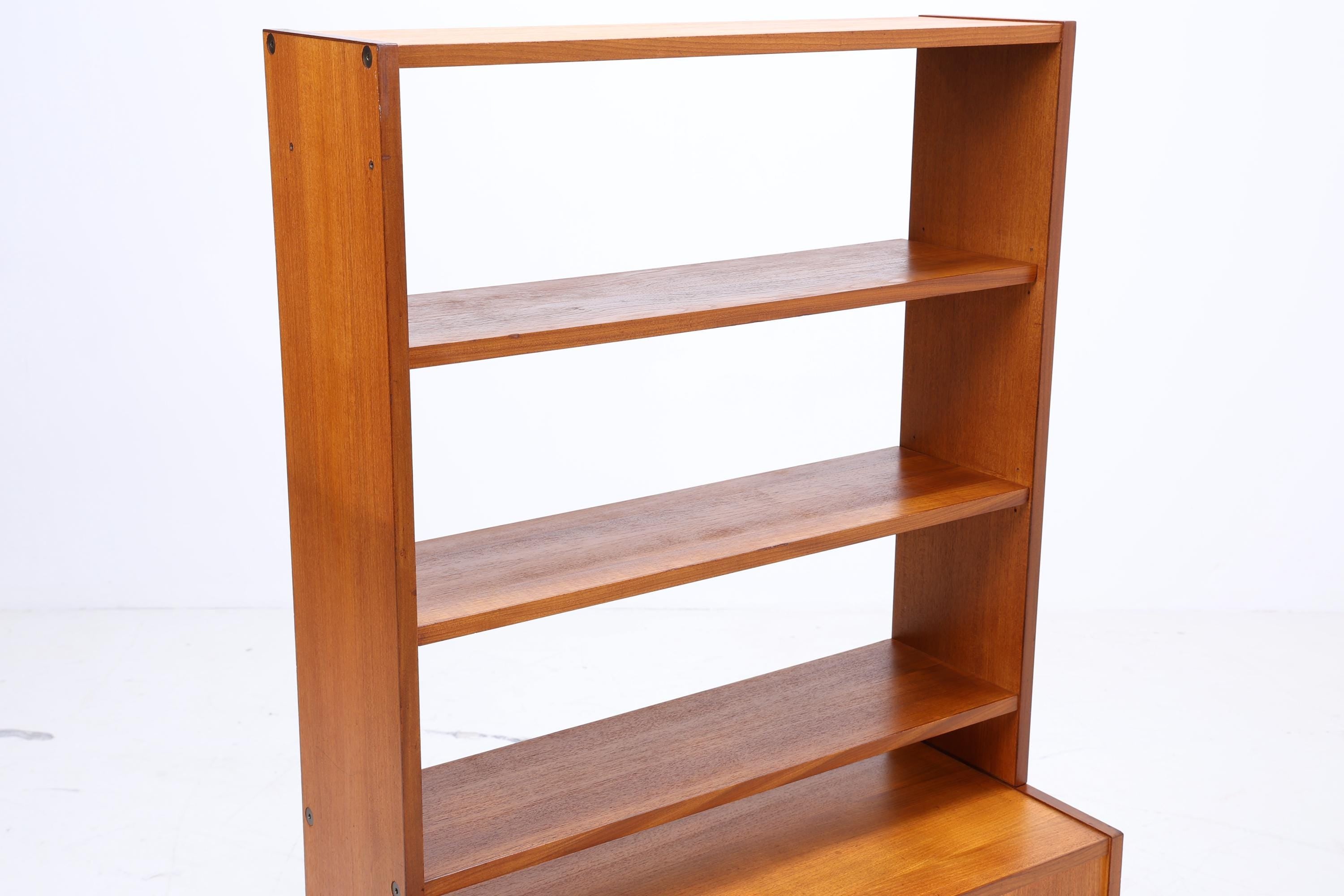Vintage Teak Regal 60er Jahre | Mid Century Bücherregal mit Schiebetüren & Schubladen Retro Holz Aufbewahrung