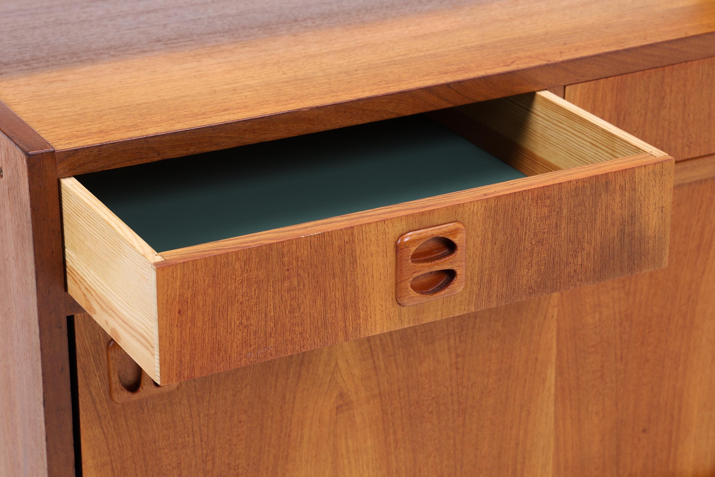 Vintage Teak Regal 60er Jahre | Mid Century Bücherregal mit Schiebetüren & Schubladen Retro Holz Aufbewahrung