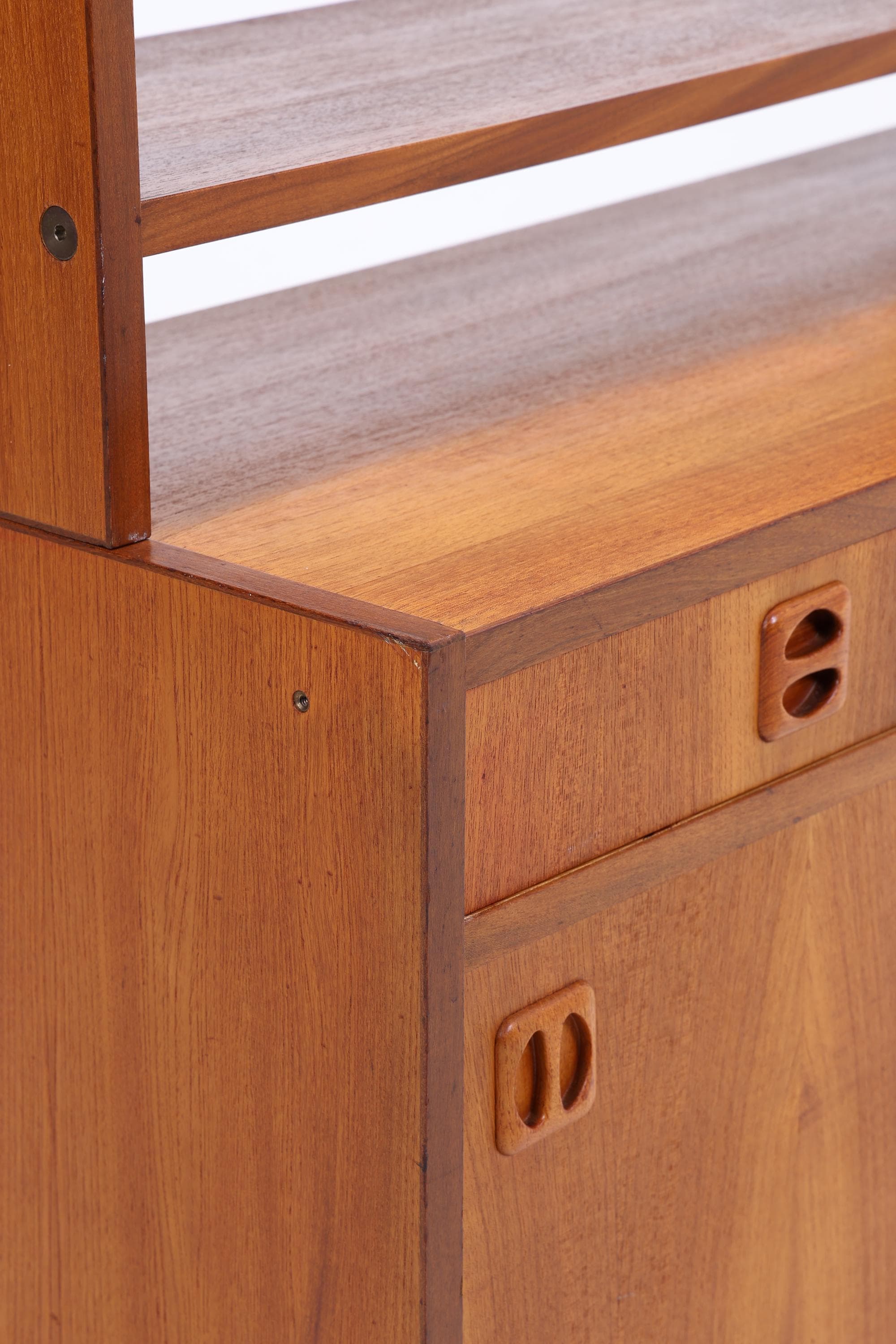 Vintage Teak Regal 60er Jahre | Mid Century Bücherregal mit Schiebetüren & Schubladen Retro Holz Aufbewahrung