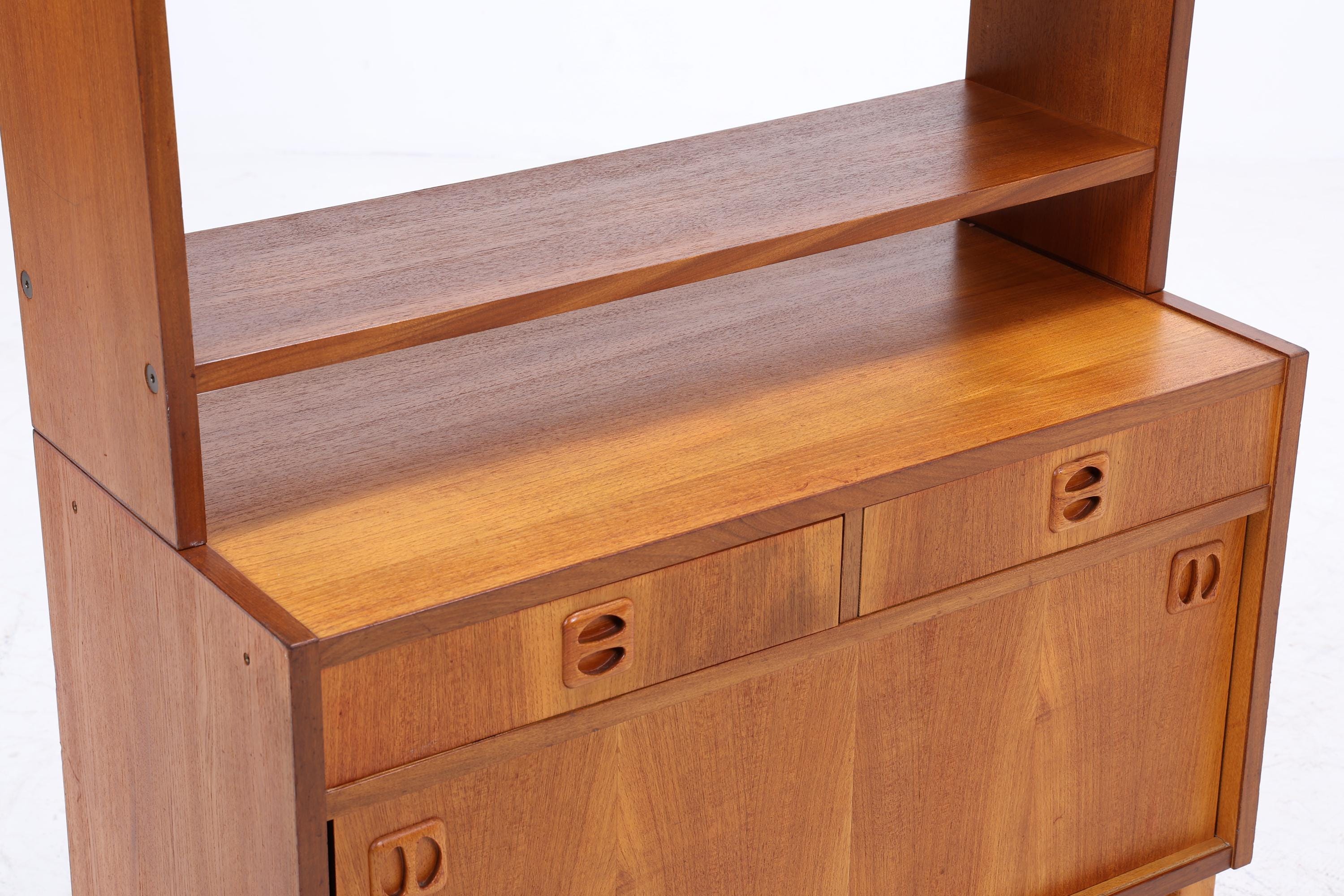 Vintage Teak Regal 60er Jahre | Mid Century Bücherregal mit Schiebetüren & Schubladen Retro Holz Aufbewahrung
