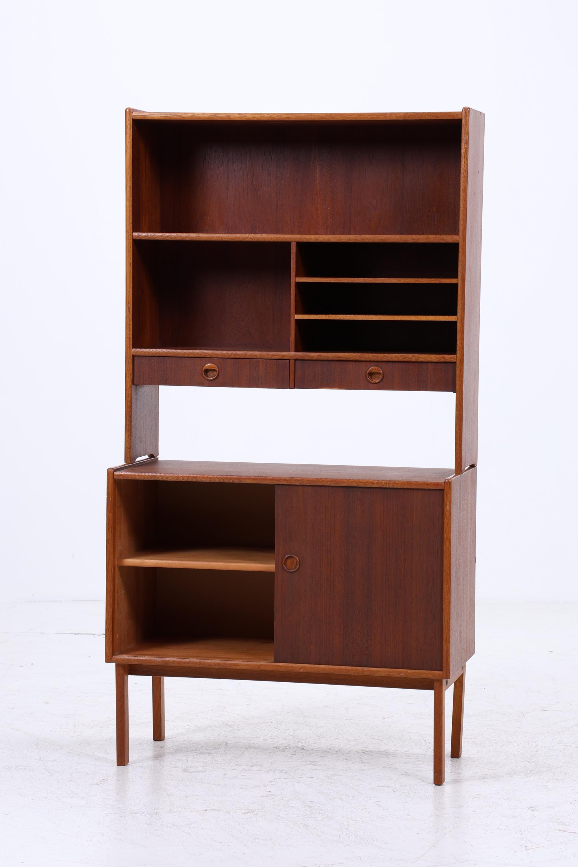 Vintage Teak Regal 60er Jahre | Mid Century Bücherregal mit Schiebetüren & Schubladen Retro Holz Aufbewahrung