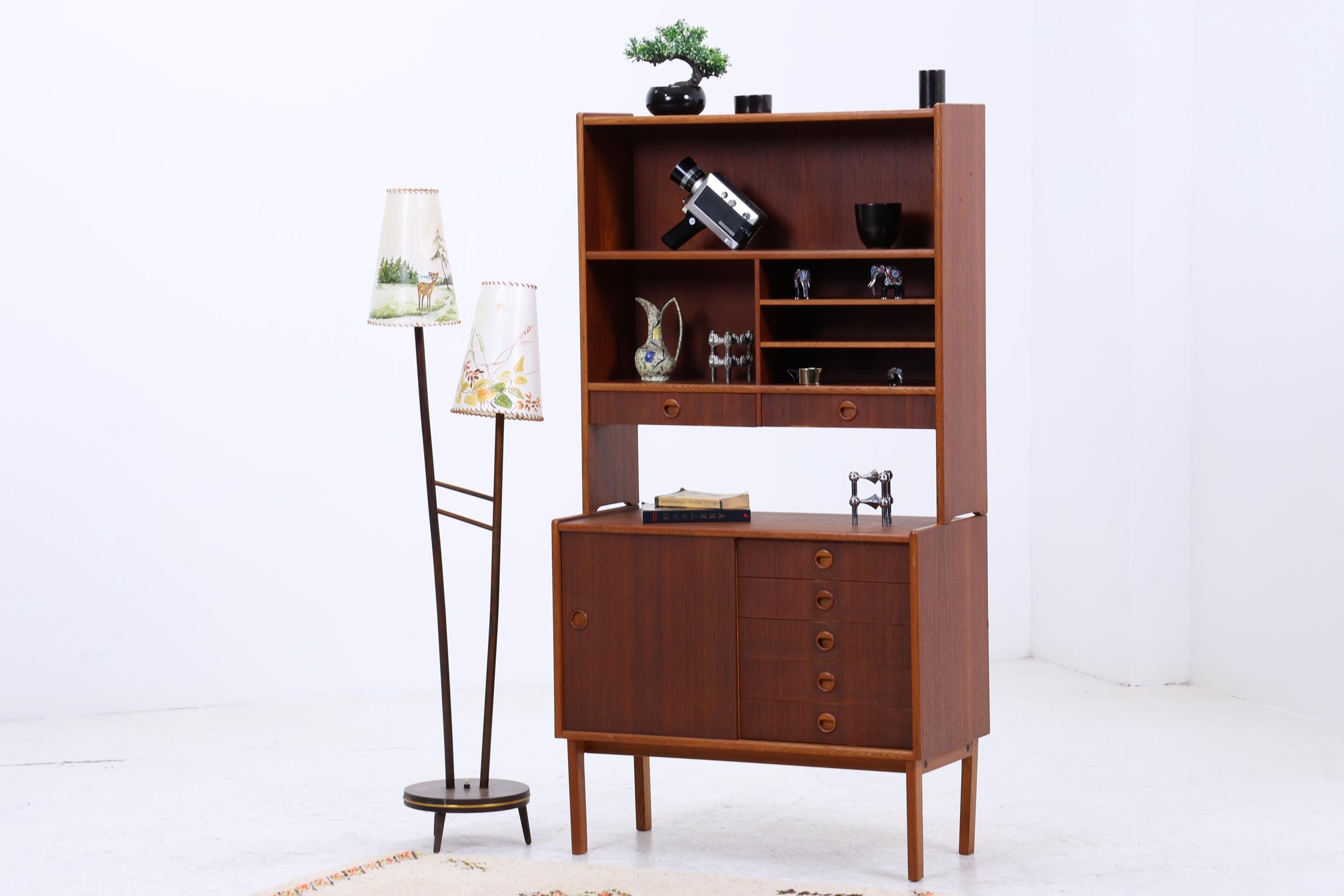 Vintage Teak Regal 60er Jahre | Mid Century Bücherregal mit Schiebetüren & Schubladen Retro Holz Aufbewahrung