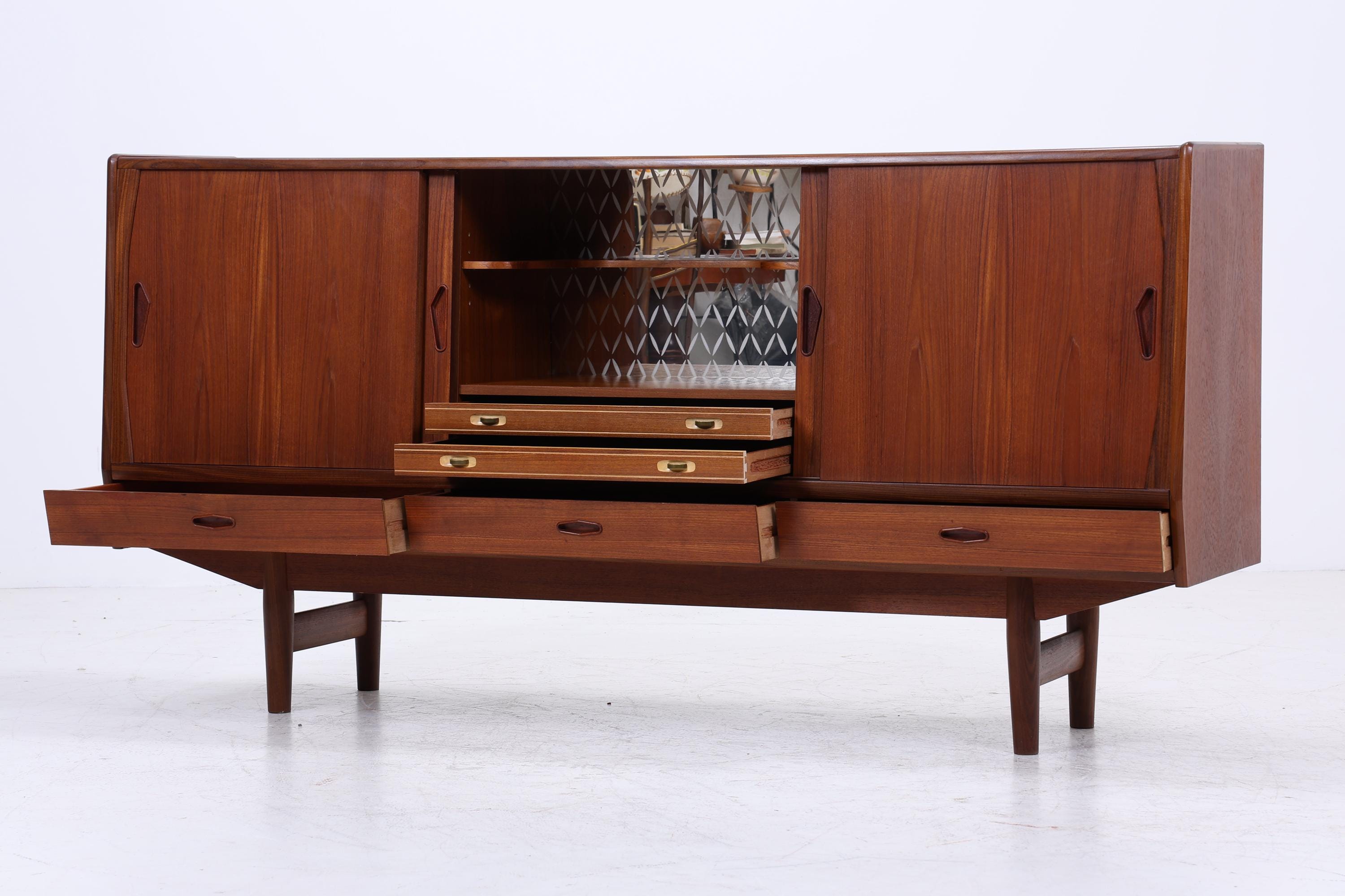 Vintage Teak Sideboard 60er Jahre Danish Design | Mid Century Anrichte mit Schubladen & Fächern Retro Holz Aufbewahrung