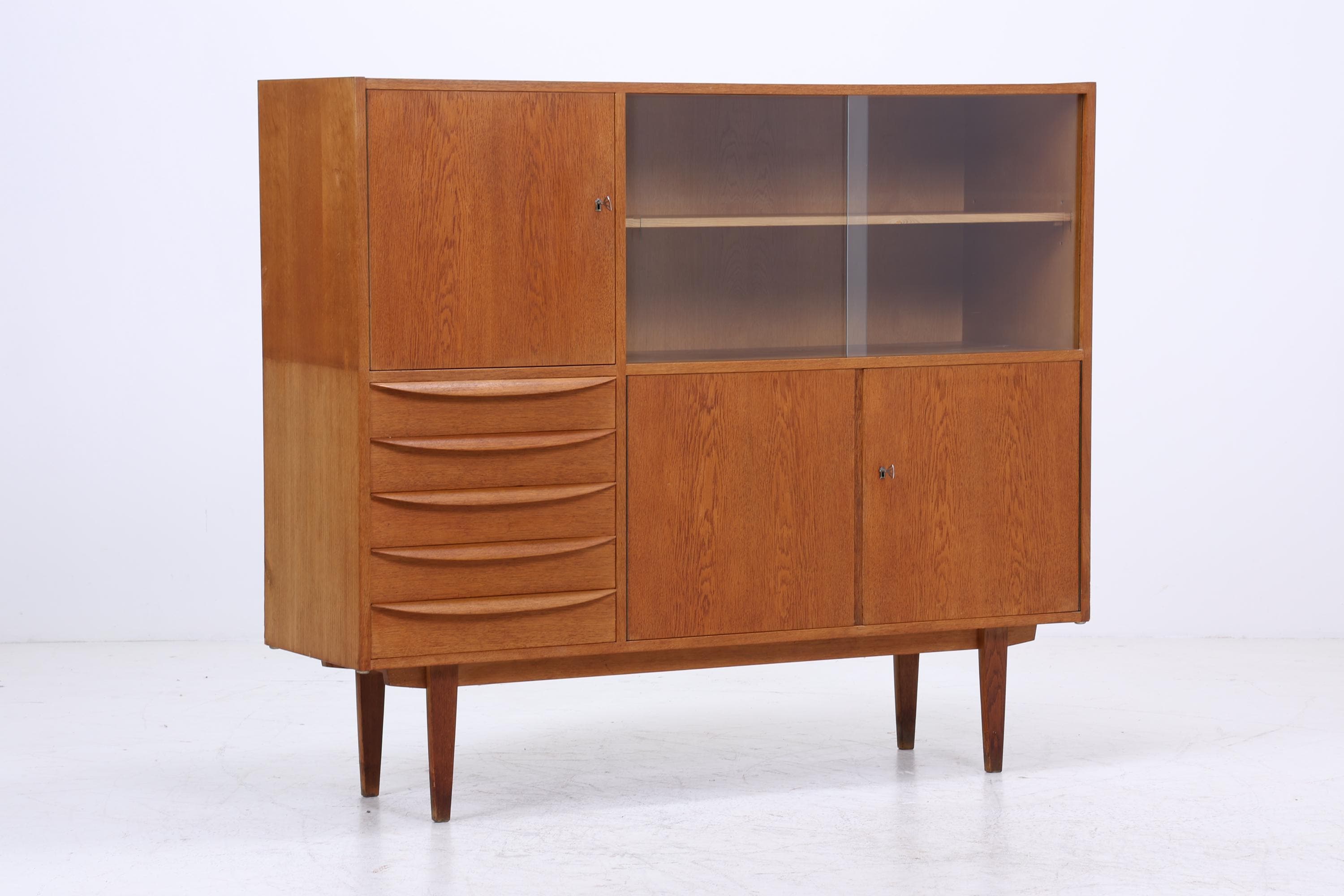 Hellerau Vintage Vitrineaus Eiche | Mid Century Highboard Serie 602 Franz Ehrlich Schrankwand Schrank Aufbewahrung
