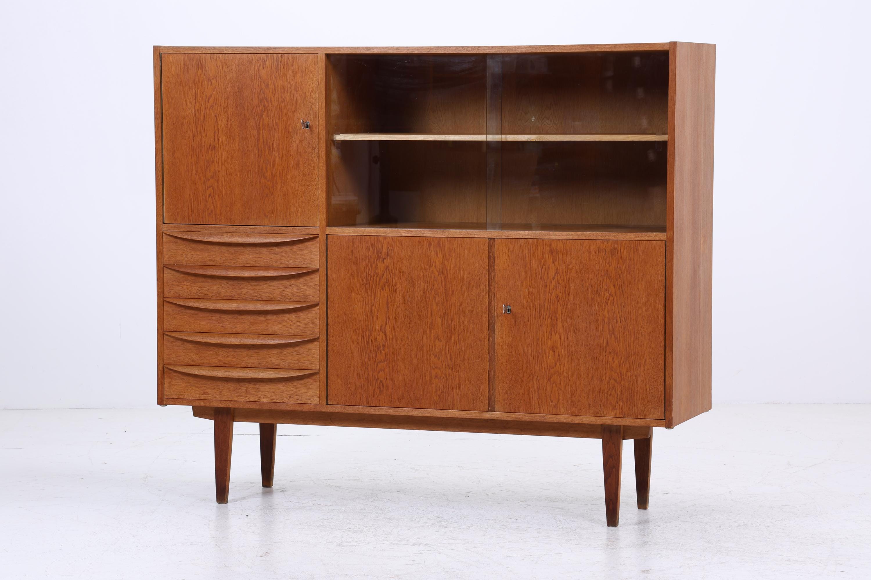 Hellerau Vintage Vitrineaus Eiche | Mid Century Highboard Serie 602 Franz Ehrlich Schrankwand Schrank Aufbewahrung