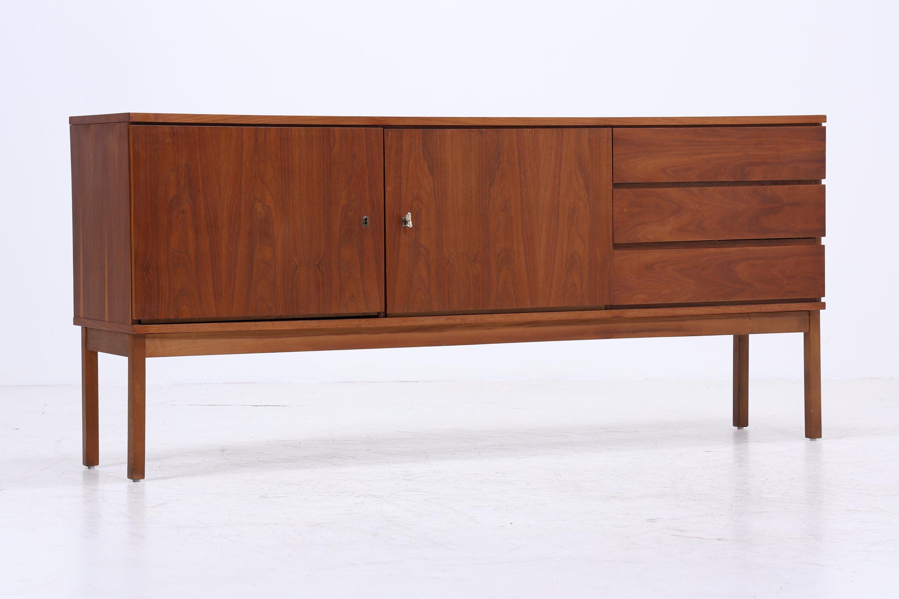 Vintage Sideboard 60er Jahre | Mid Century TV Board mit Schubladen & Fächern Retro Holz Aufbewahrung