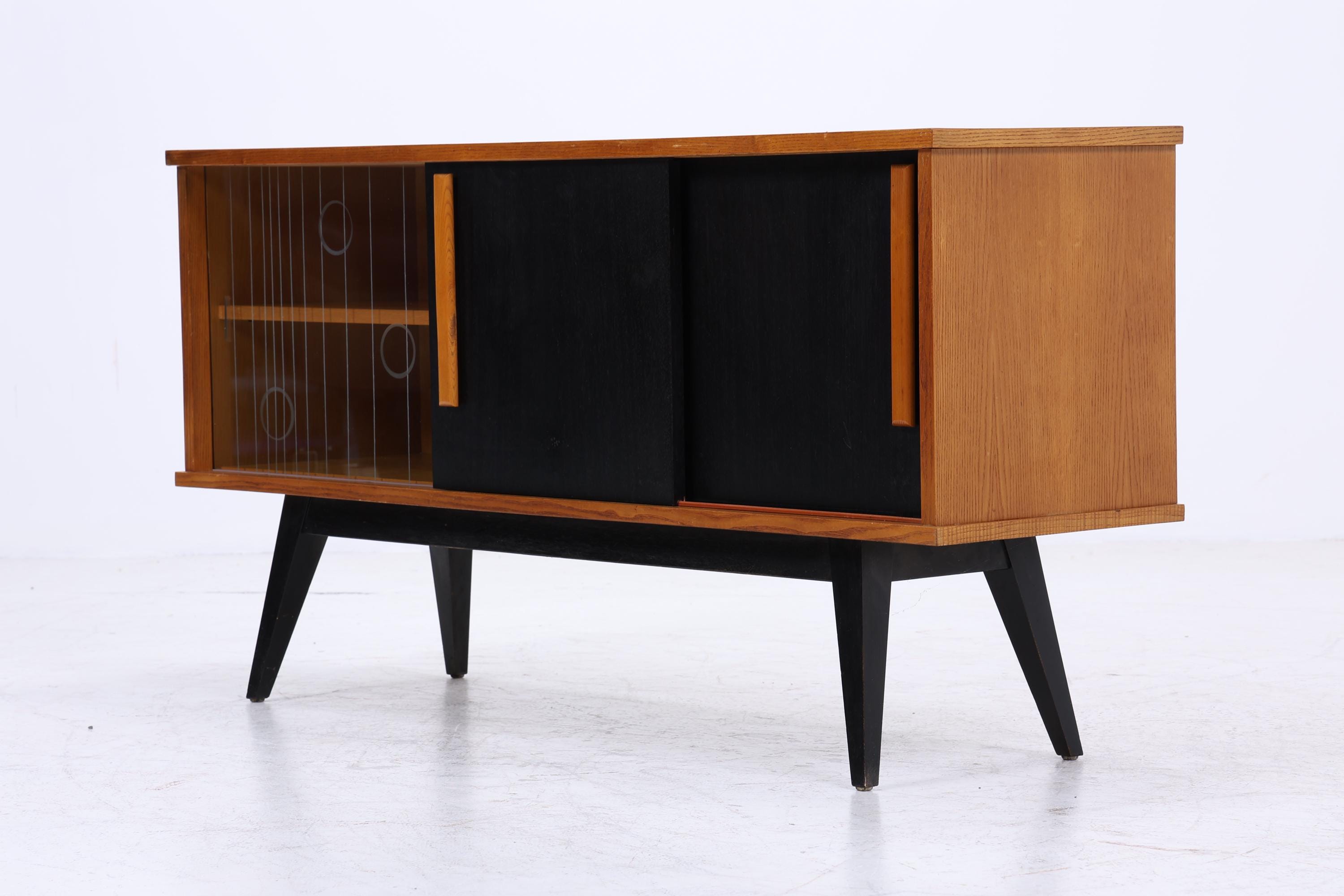 Vintage Sideboard 60er Jahre | Mid Century Vitrine Holz Anrichte Schwarz Design