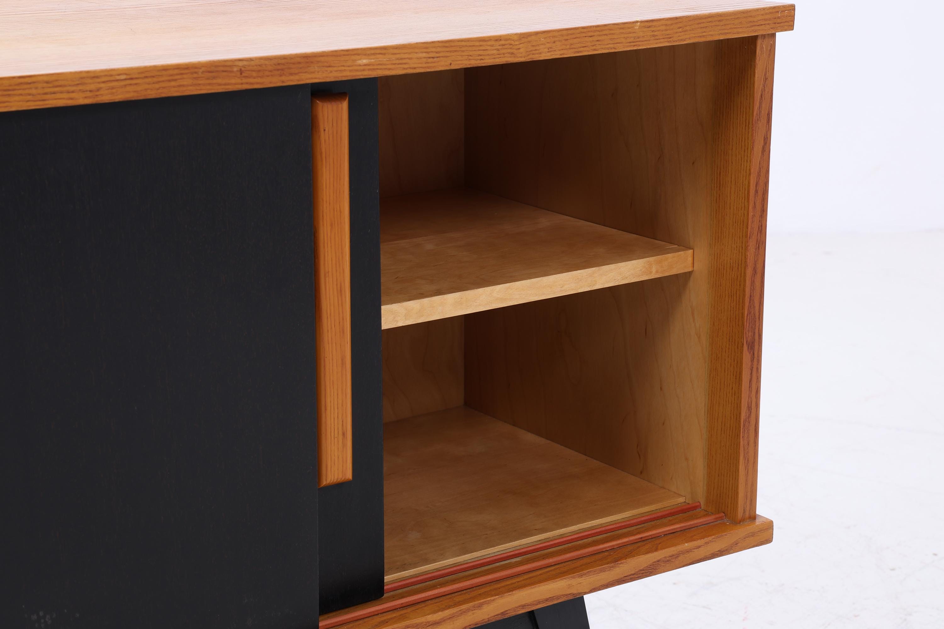 Vintage Sideboard 60er Jahre | Mid Century Vitrine Holz Anrichte Schwarz Design