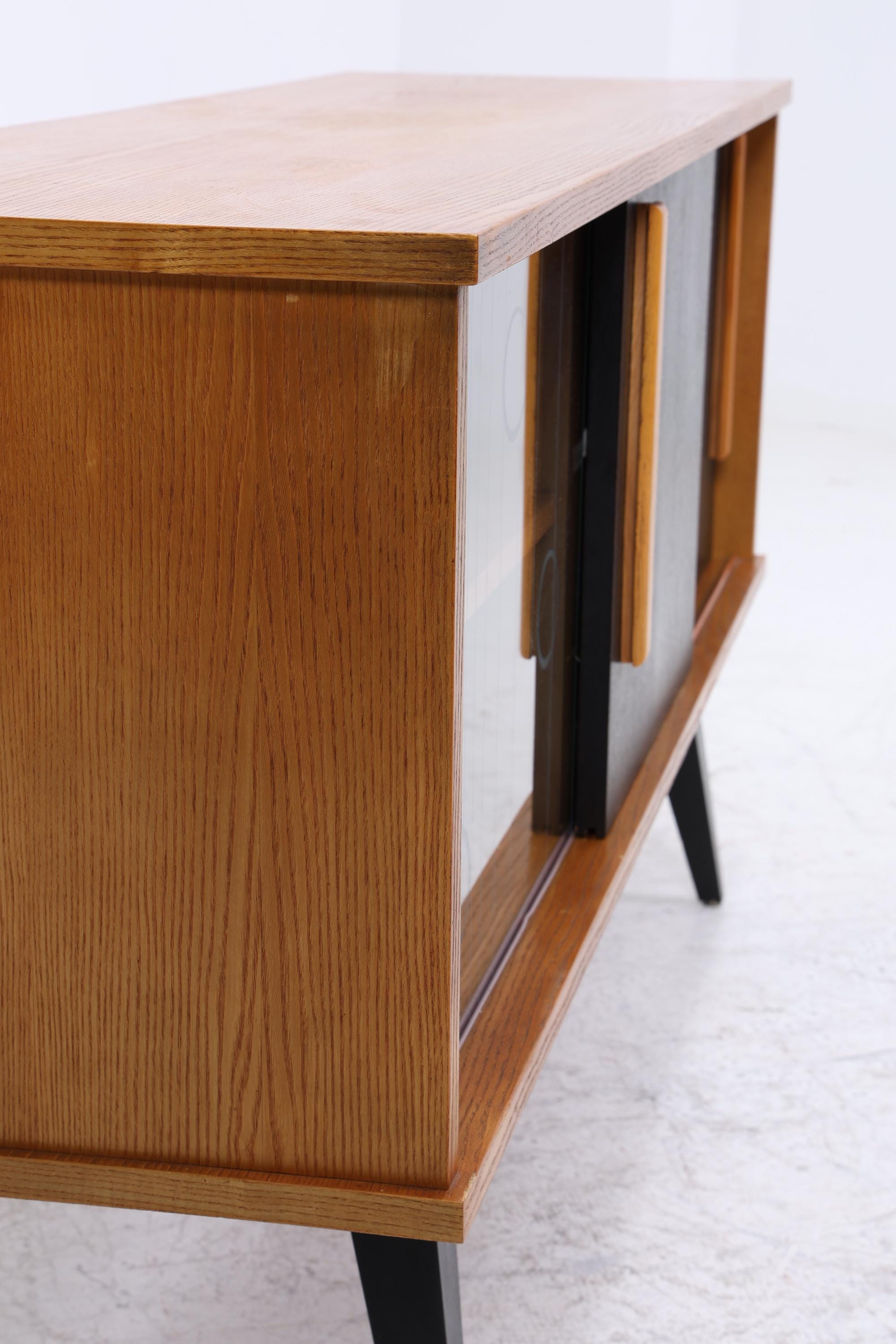 Vintage Sideboard 60er Jahre | Mid Century Vitrine Holz Anrichte Schwarz Design