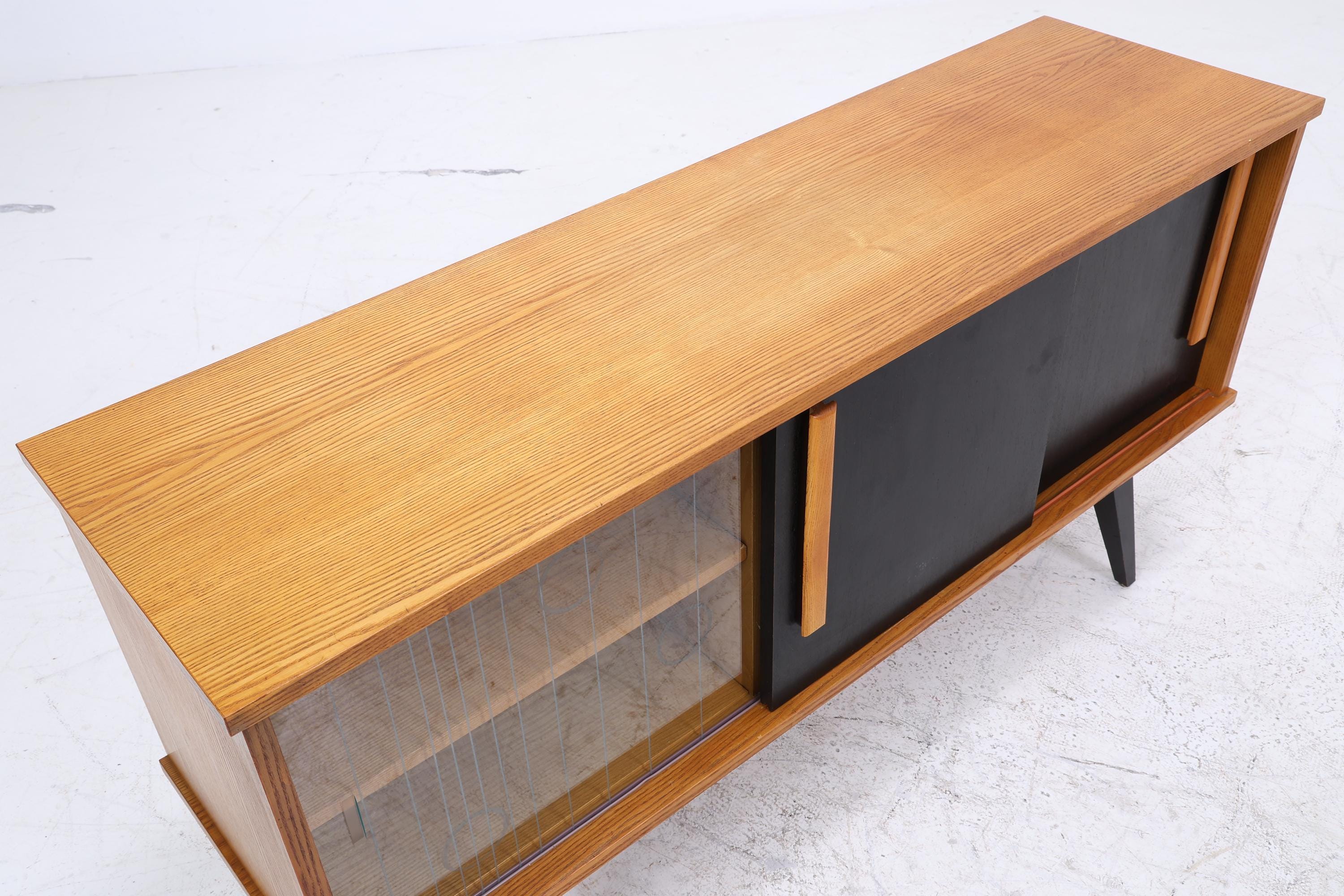 Vintage Sideboard 60er Jahre | Mid Century Vitrine Holz Anrichte Schwarz Design