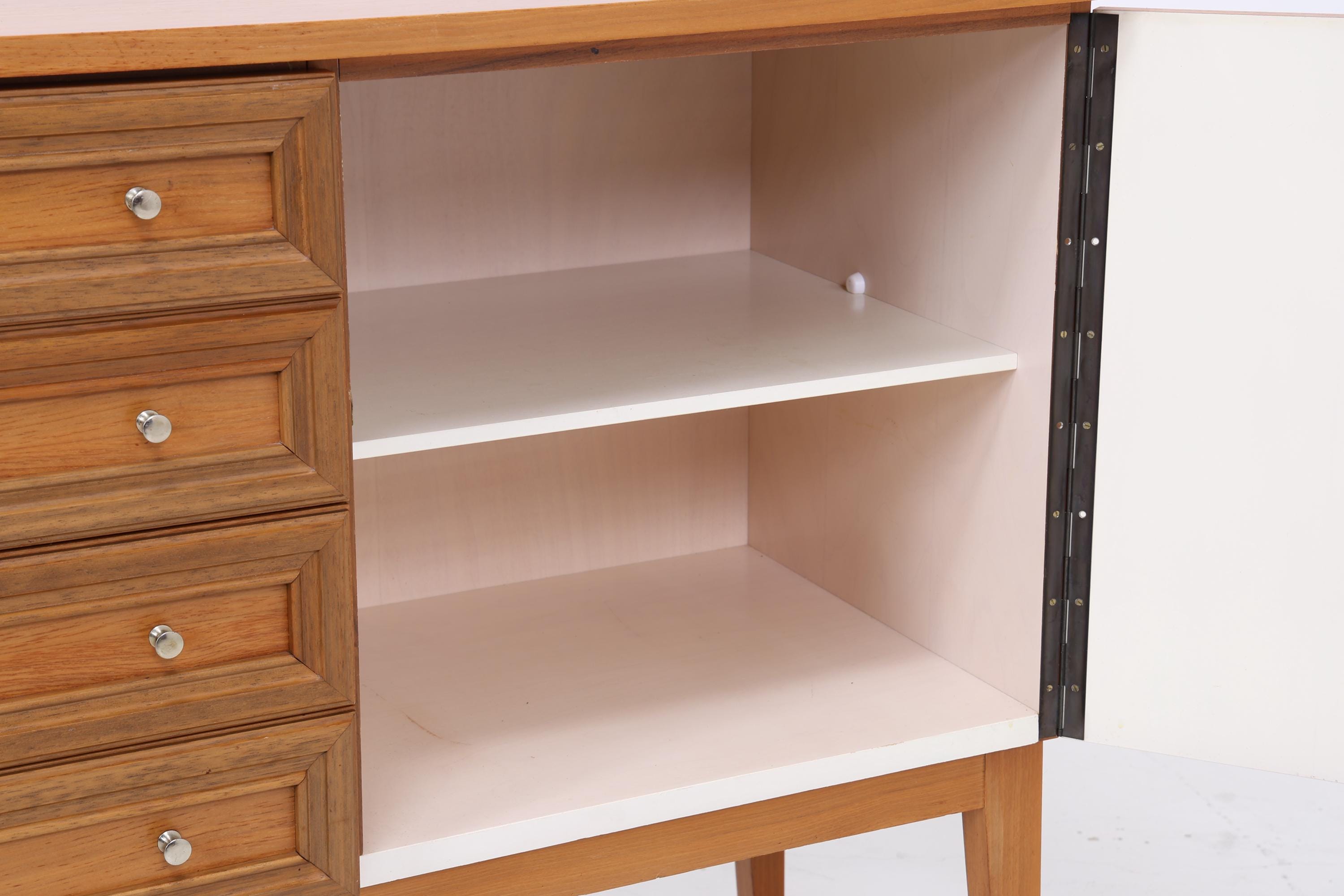 Vintage Nussbaum Sideboard 60er Jahre | Mid Century Anrichte mit Schubladen & Fächern Retro Holz Aufbewahrung