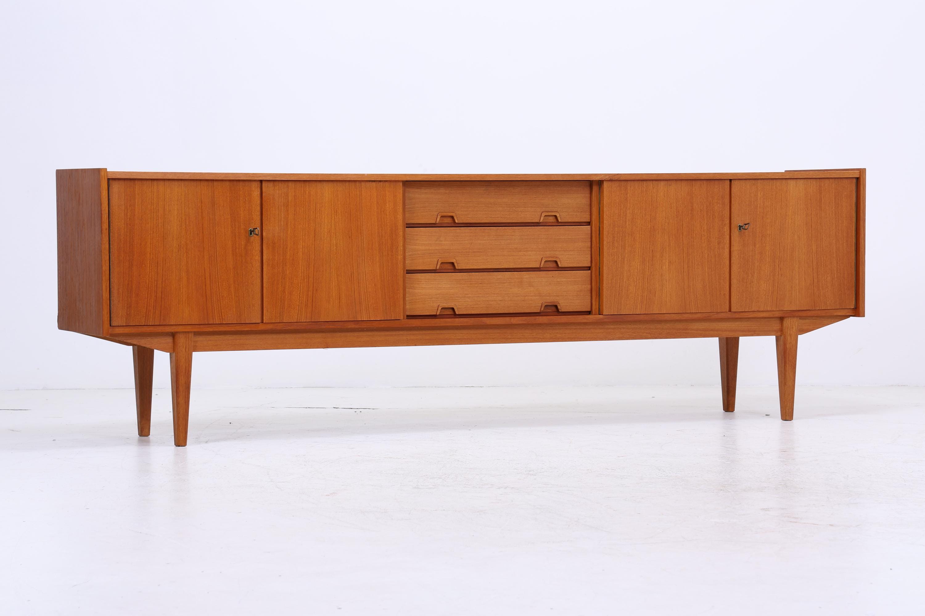 Vintage Teak Sideboard 60er Jahre | Danish Design Mid Century Anrichte mit Schubladen & Fächern Retro Holz Aufbewahrung