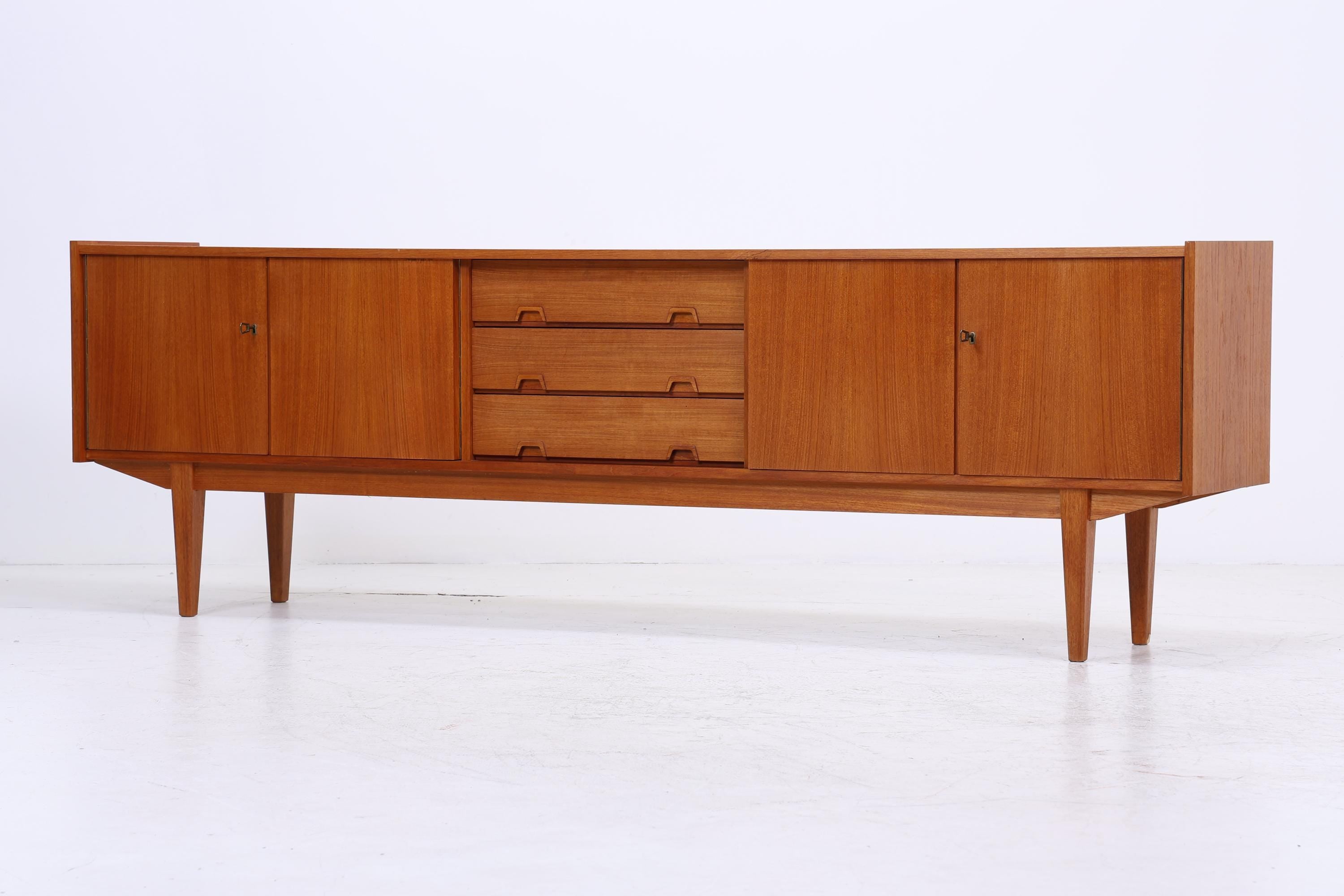 Vintage Teak Sideboard 60er Jahre | Danish Design Mid Century Anrichte mit Schubladen & Fächern Retro Holz Aufbewahrung