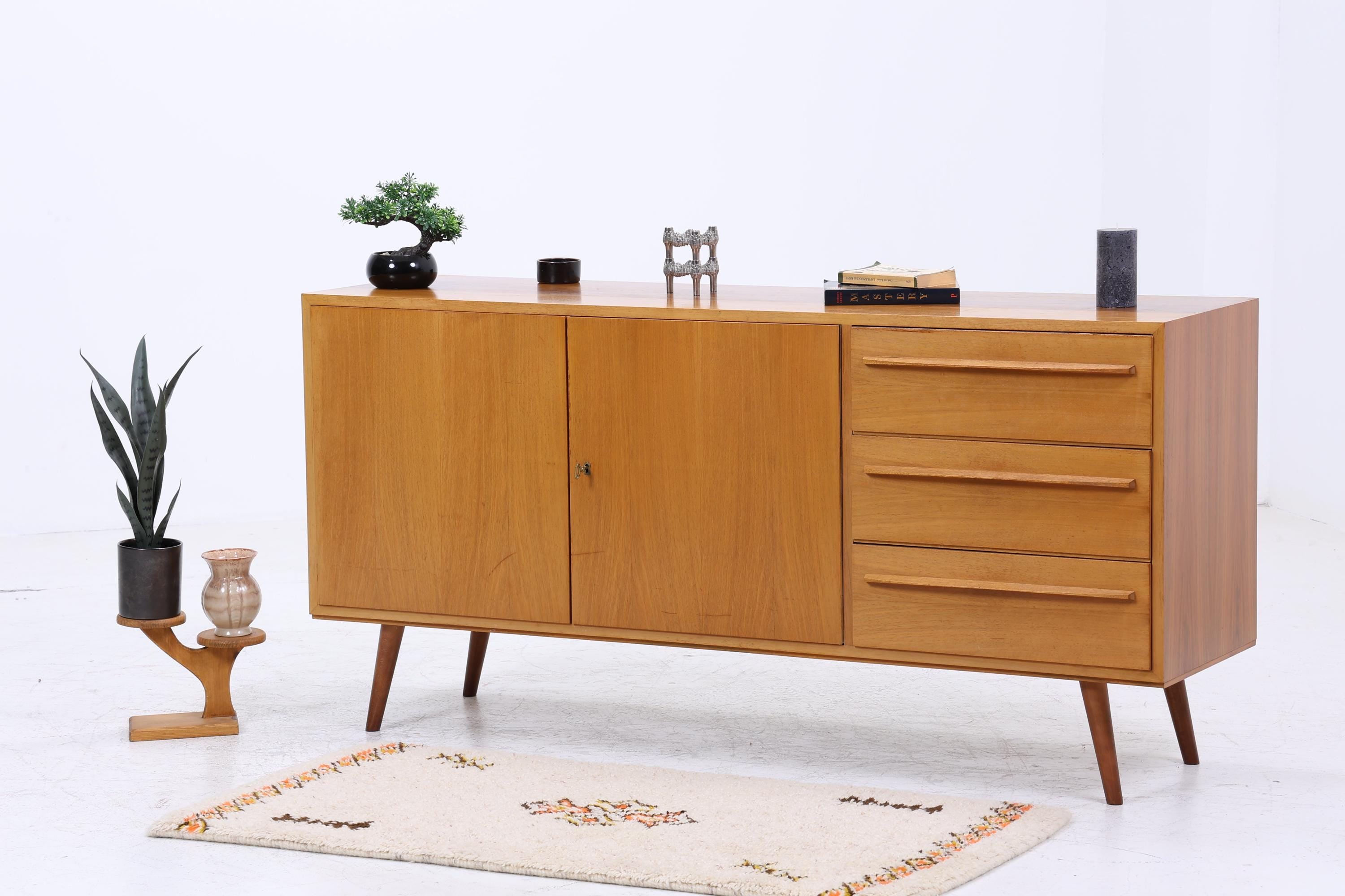 Vintage Sideboard 60er Jahre | Mid Century Anrichte mit Schubladen & Fächern Holz Aufbewahrung Anrichte