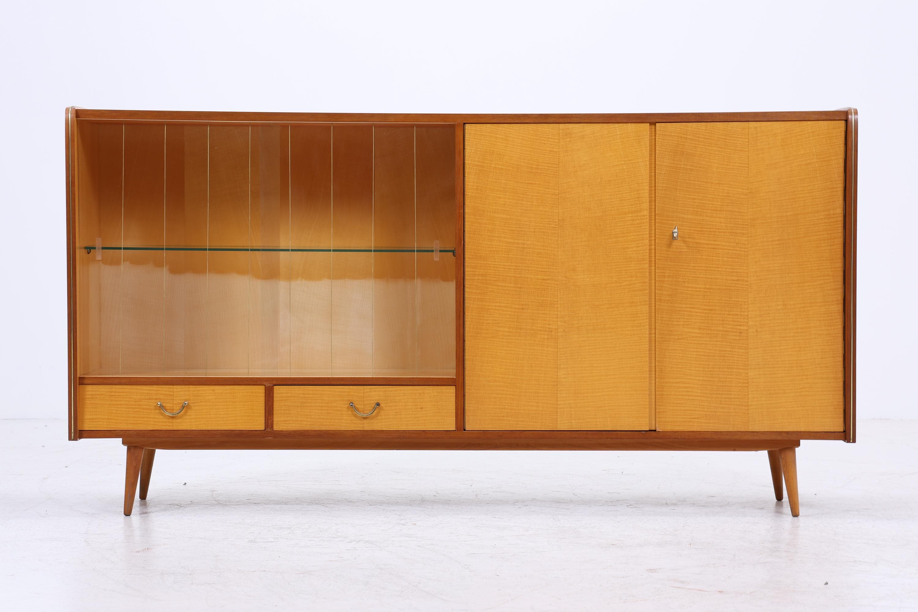 Vintage Glas SIdeboard 60er Jahre | Mid Century Highboard Vitrine Holz Design