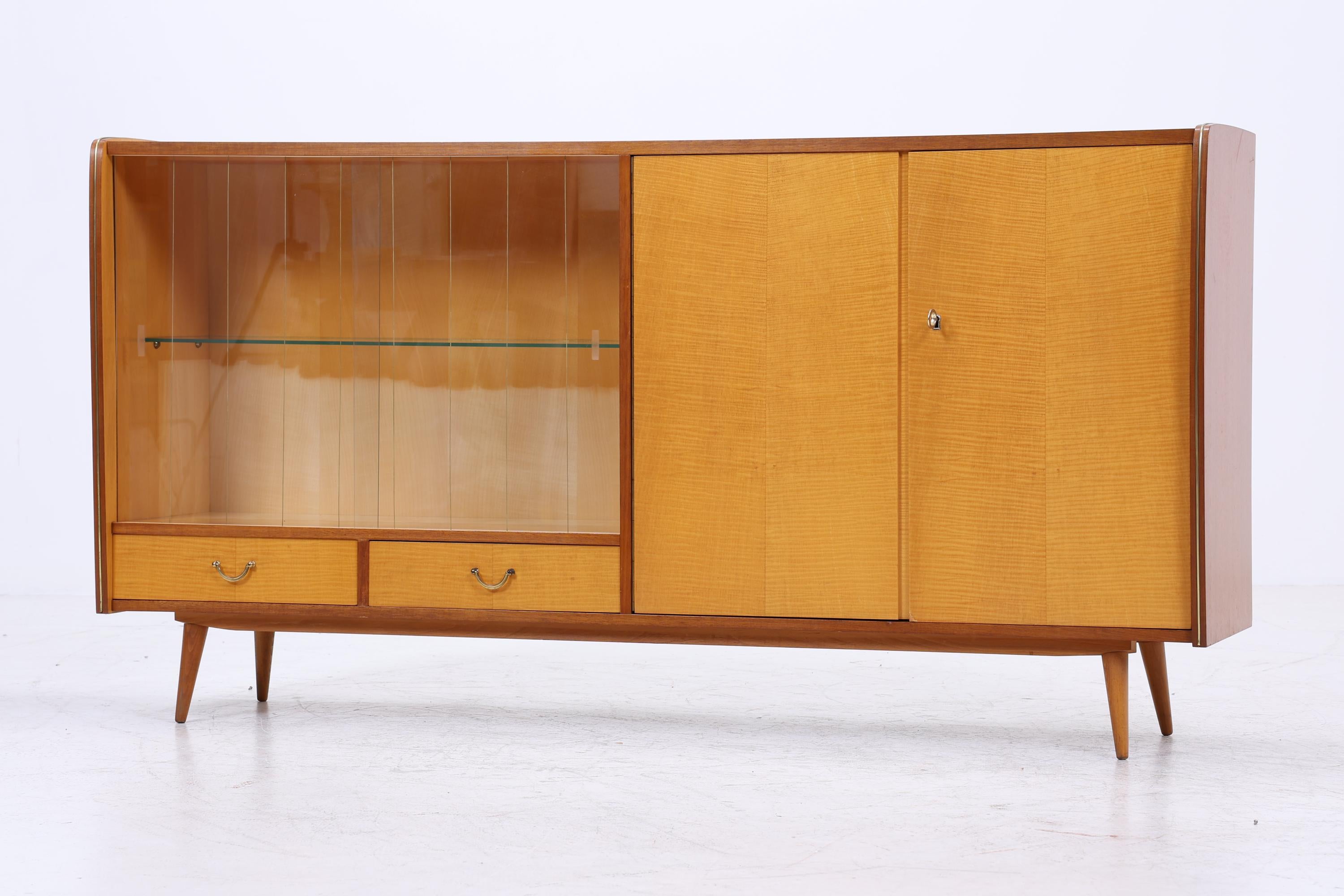Vintage Glas SIdeboard 60er Jahre | Mid Century Highboard Vitrine Holz Design