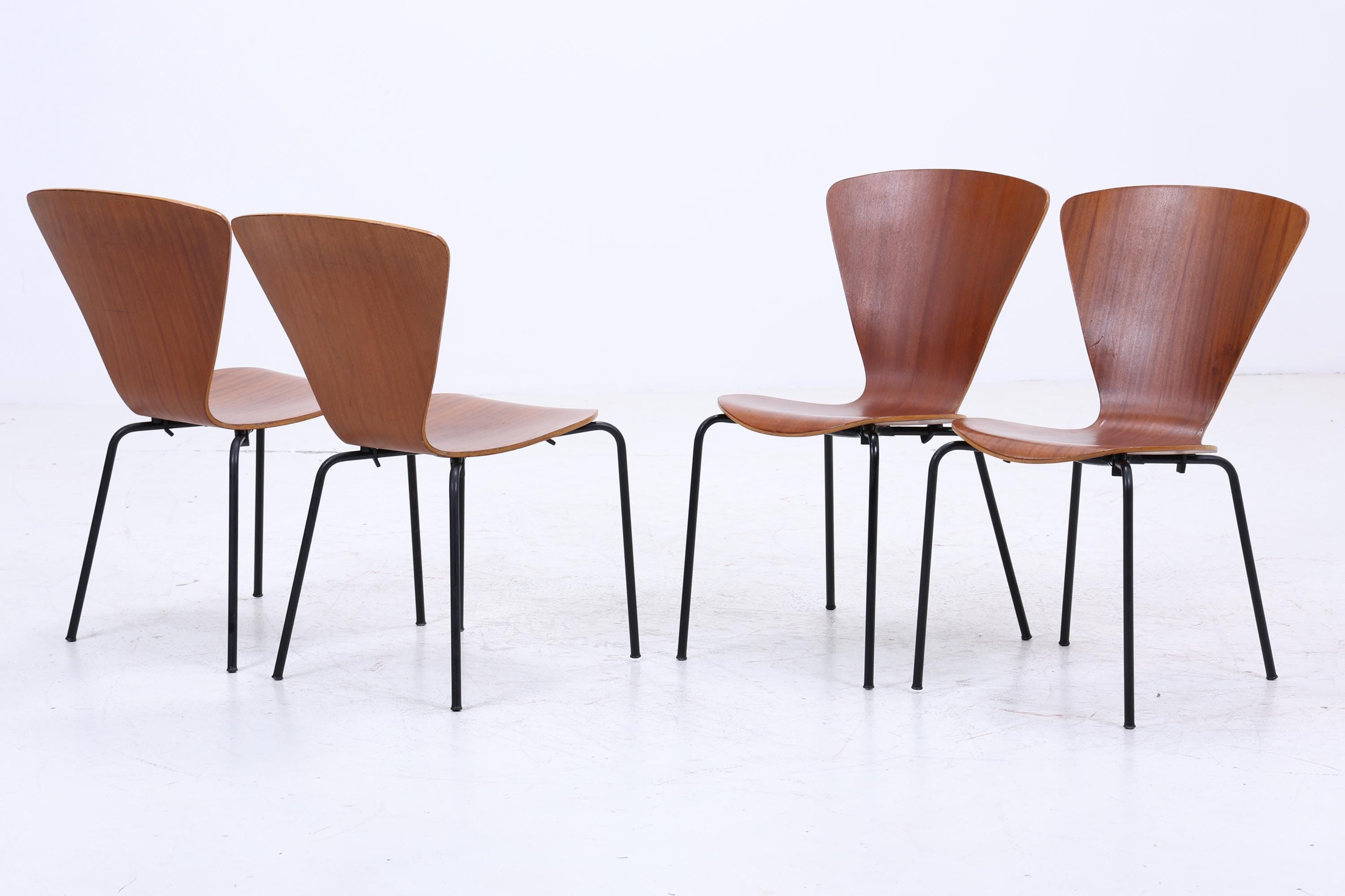 4er Set Teak Stühle aus Schichtholz | Mid Century Designklassiker | Vintage Stuhl | Retro Stuhl