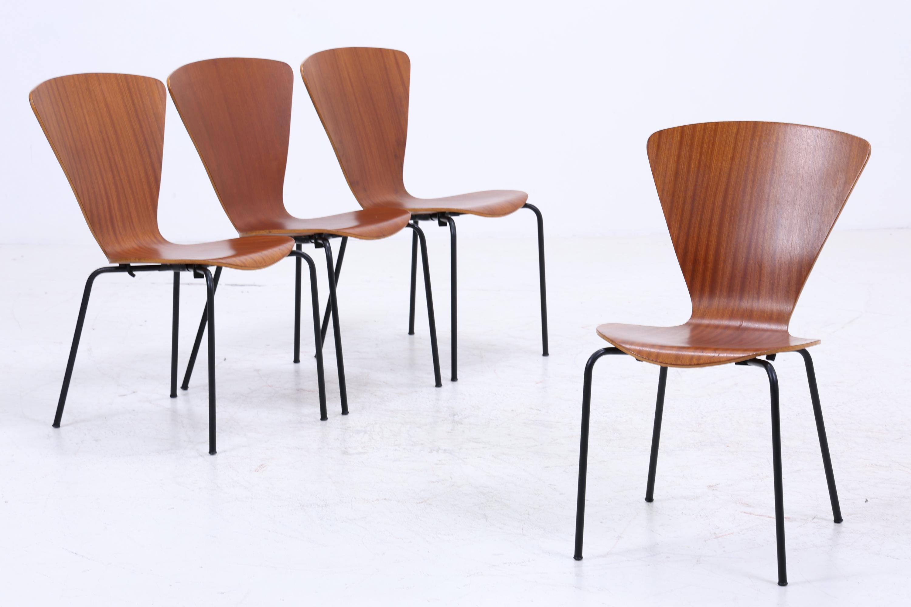 4er Set Teak Stühle aus Schichtholz | Mid Century Designklassiker | Vintage Stuhl | Retro Stuhl