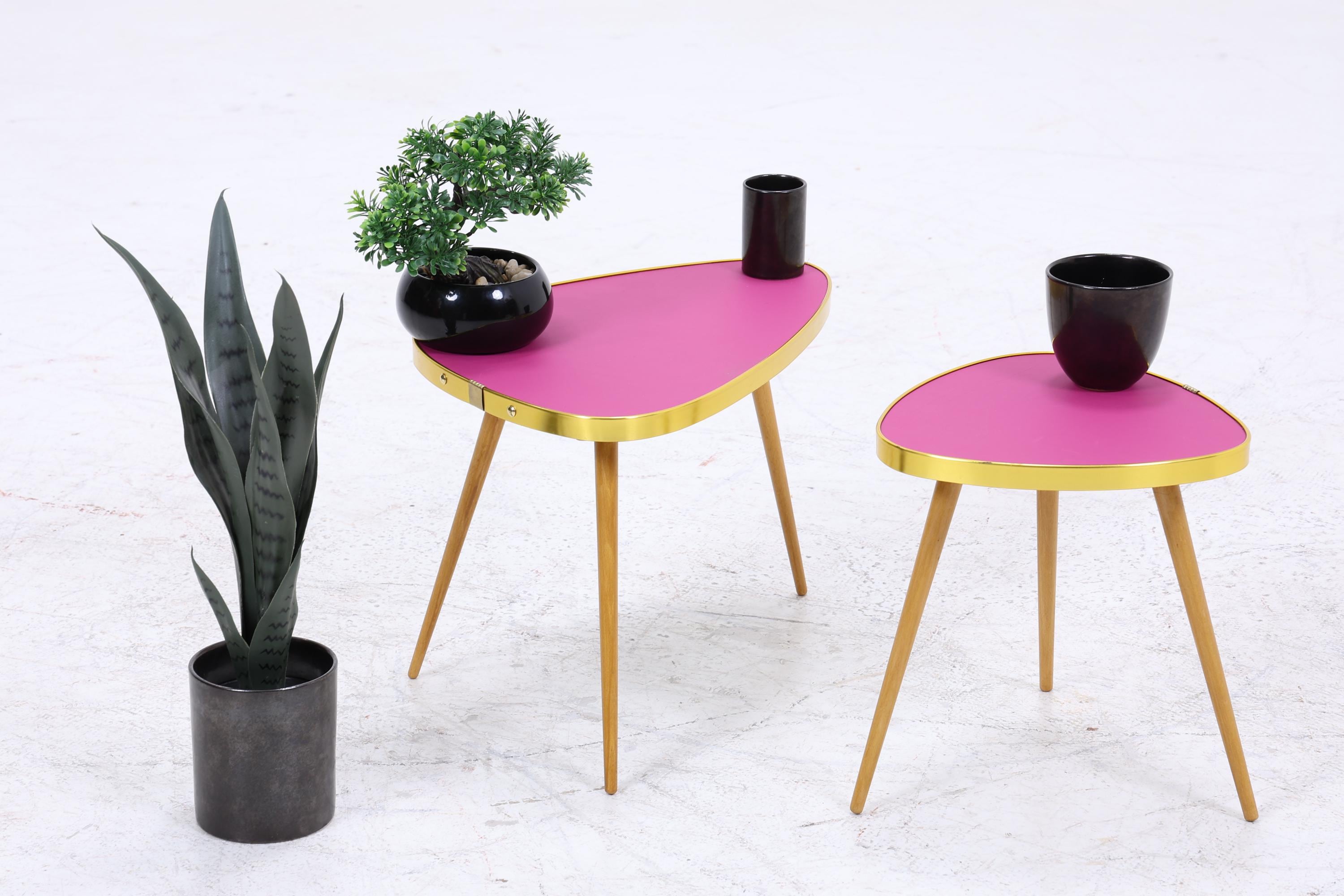 Vintage Blumentisch | Mid Century Nierentisch | Beistelltisch Pink 60er Jahre