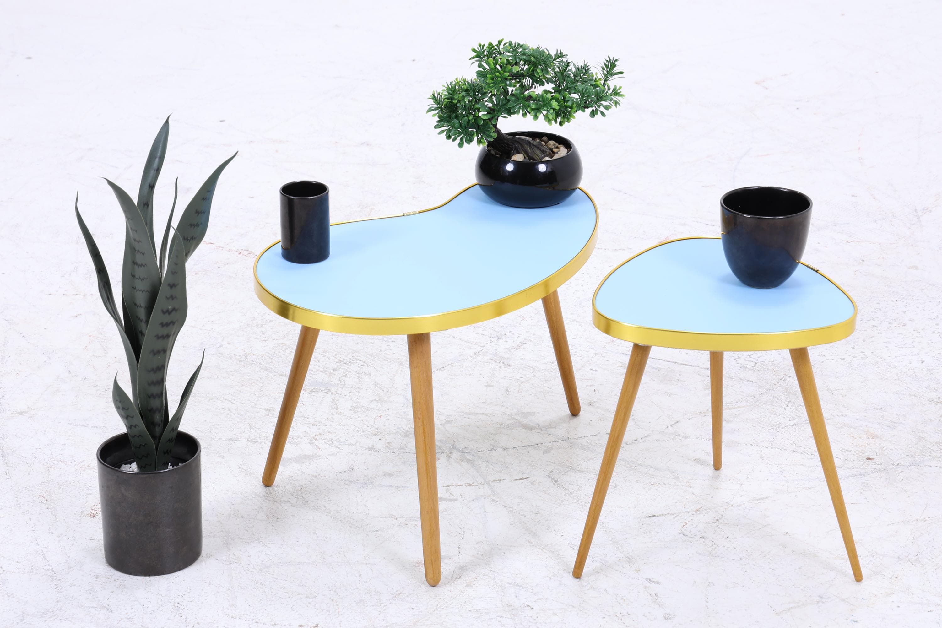 Vintage Blumentisch | Mid Century Nierentisch | Beistelltisch Blau 60er Jahre