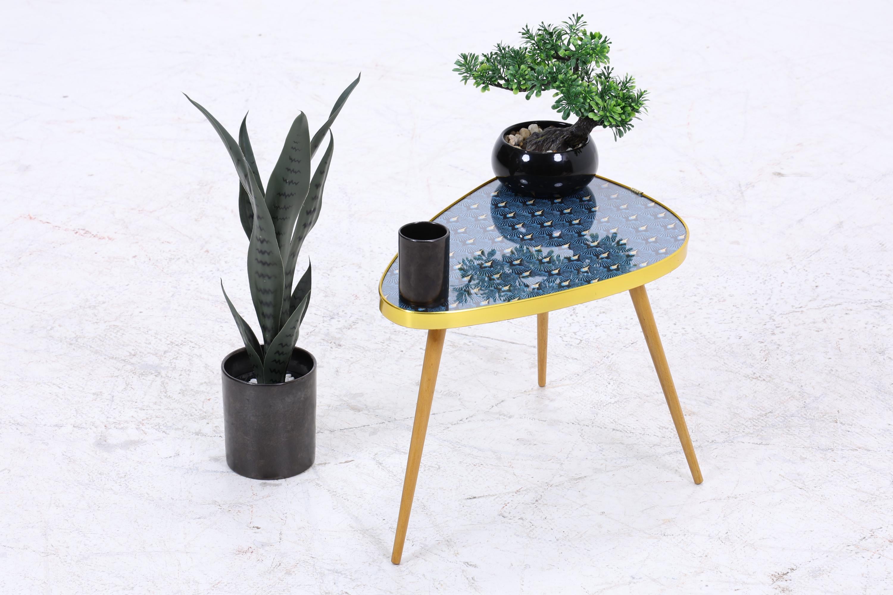 Vintage Blumentisch | Mid Century Nierentisch | Beistelltisch Pfauenmuster 60er Jahre