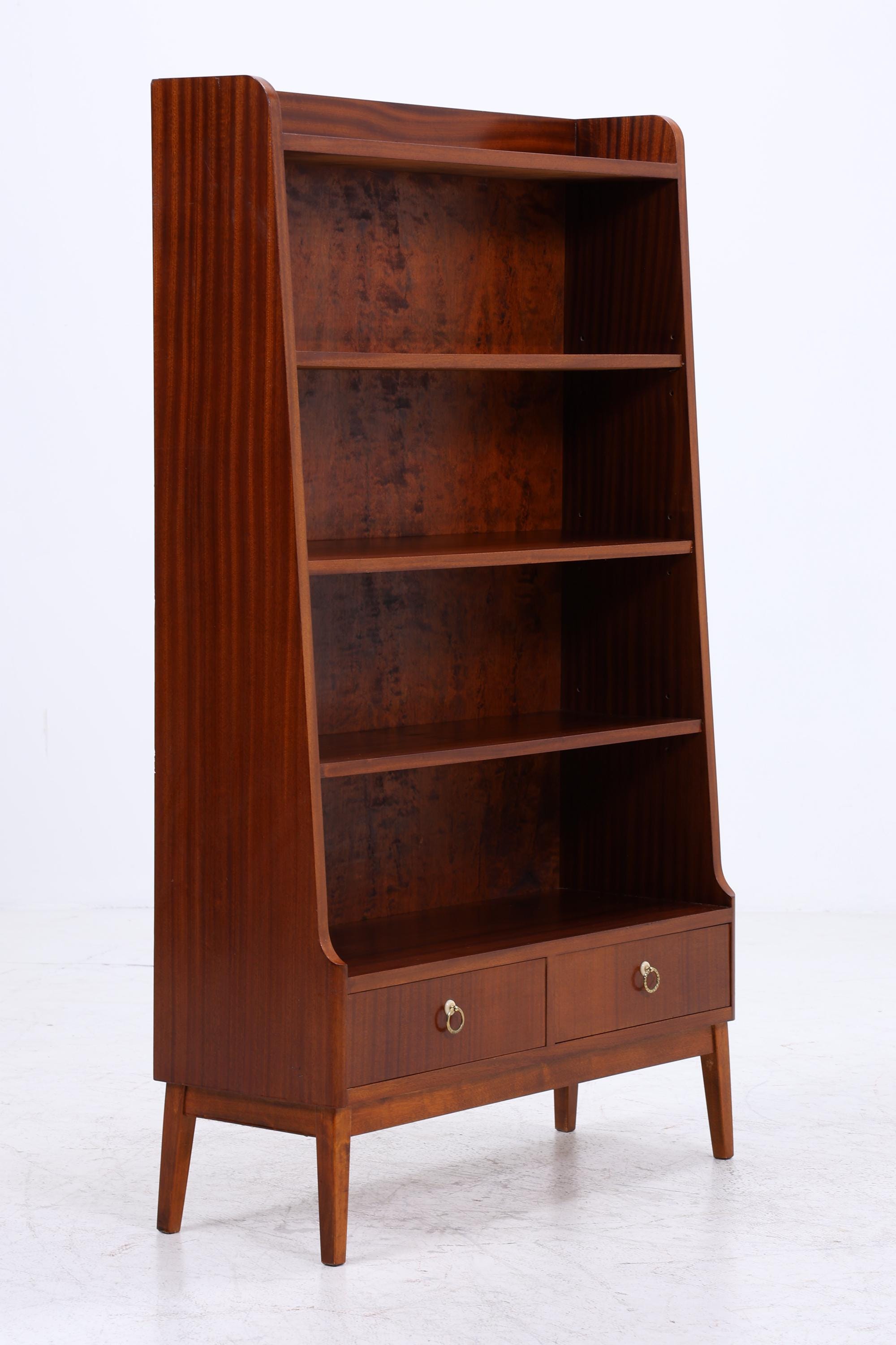 Vintage Mahagoni Bücherregal | Mid Century Regal mit Schubladen | 60er Retro Holz Aufbewahrung