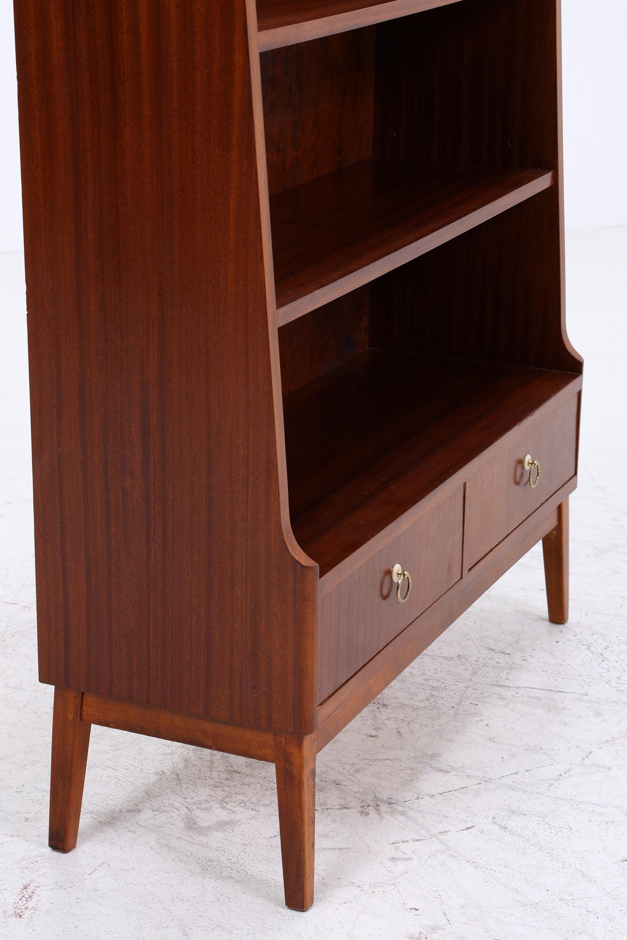 Vintage Mahagoni Bücherregal | Mid Century Regal mit Schubladen | 60er Retro Holz Aufbewahrung
